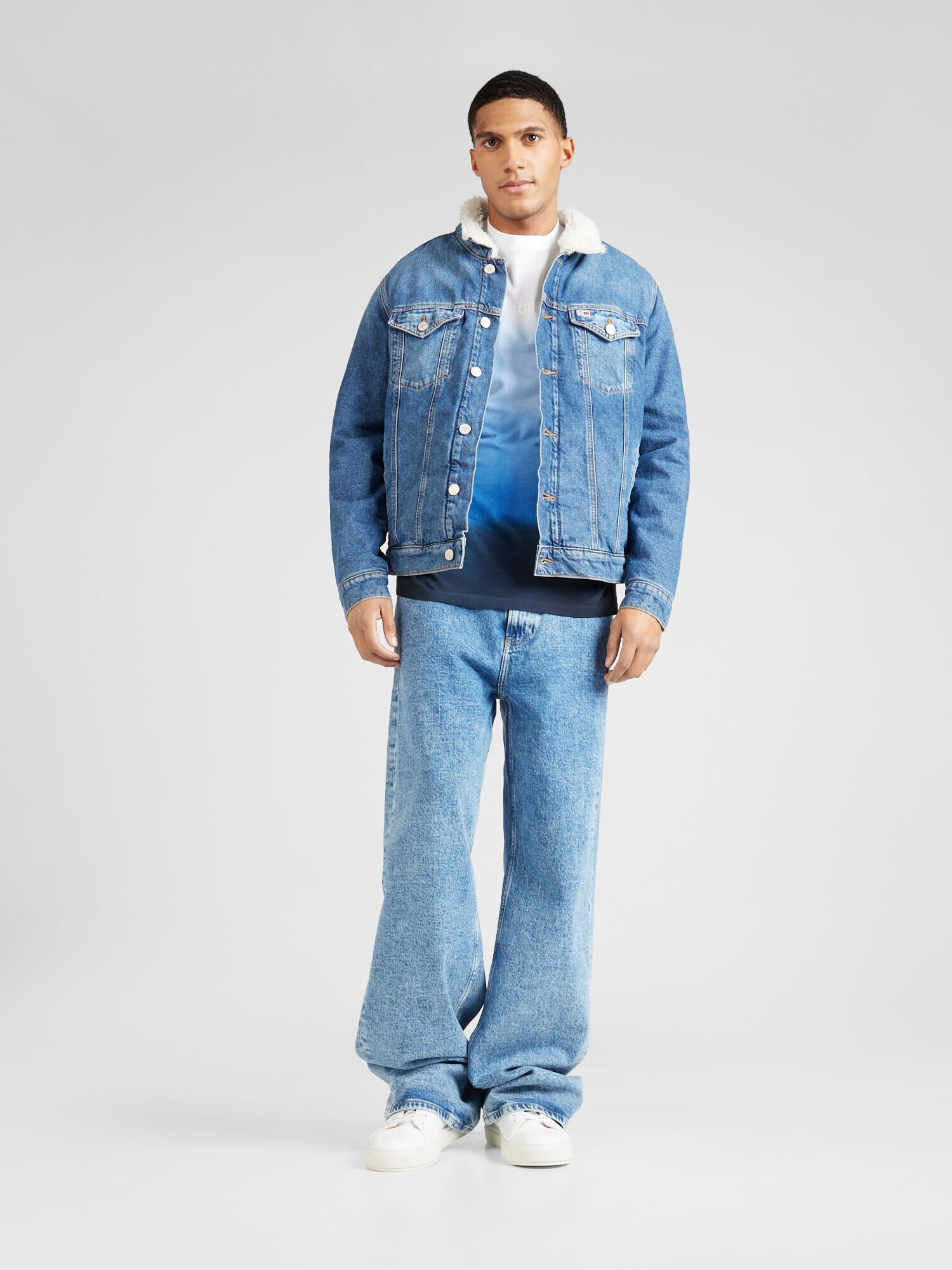 Tommy Jeans Geacă de primăvară-toamnă albastru denim / roșu pepene / alb - Pled.ro