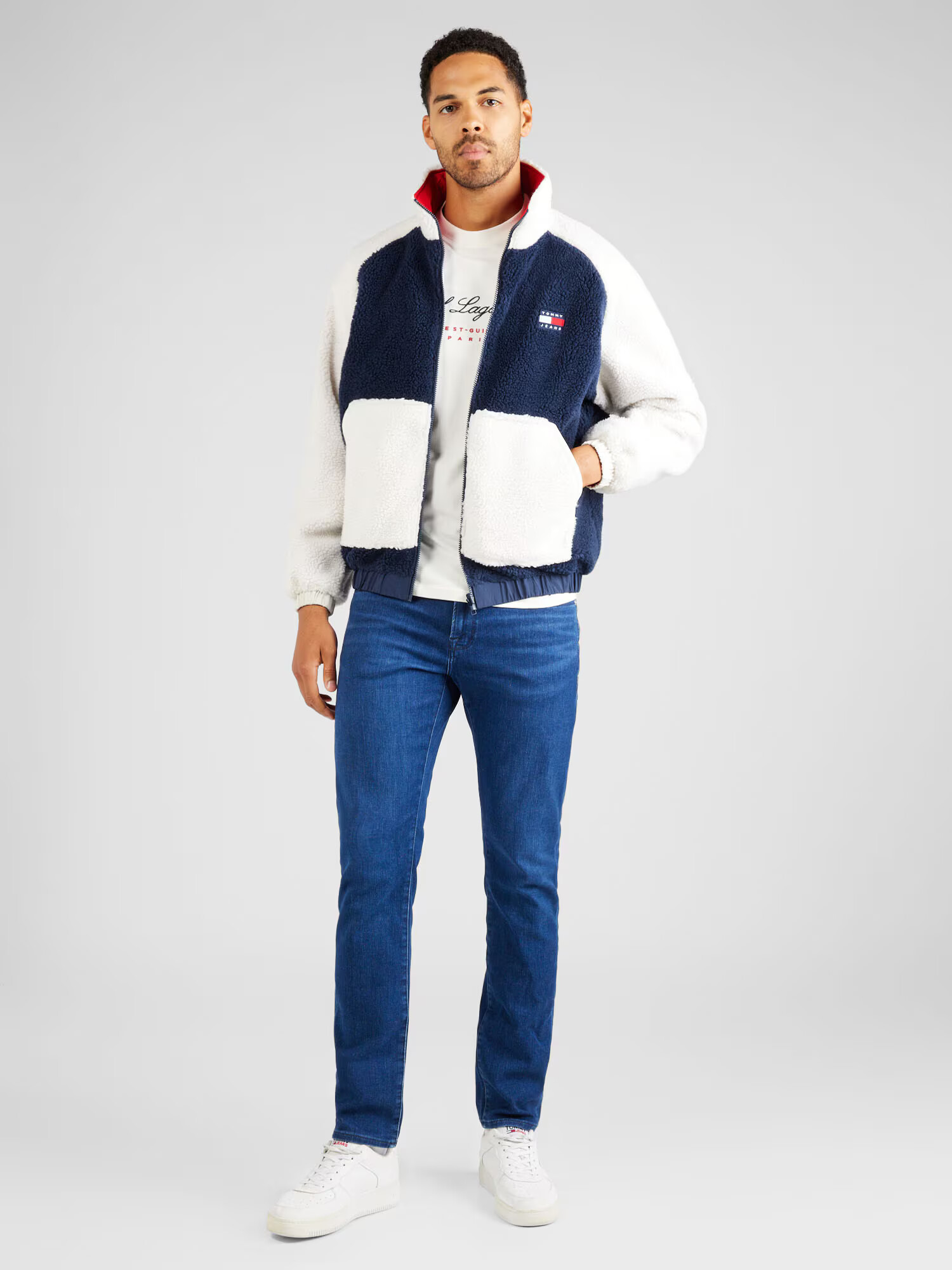 Tommy Jeans Geacă de primăvară-toamnă bleumarin / roșu / alb - Pled.ro