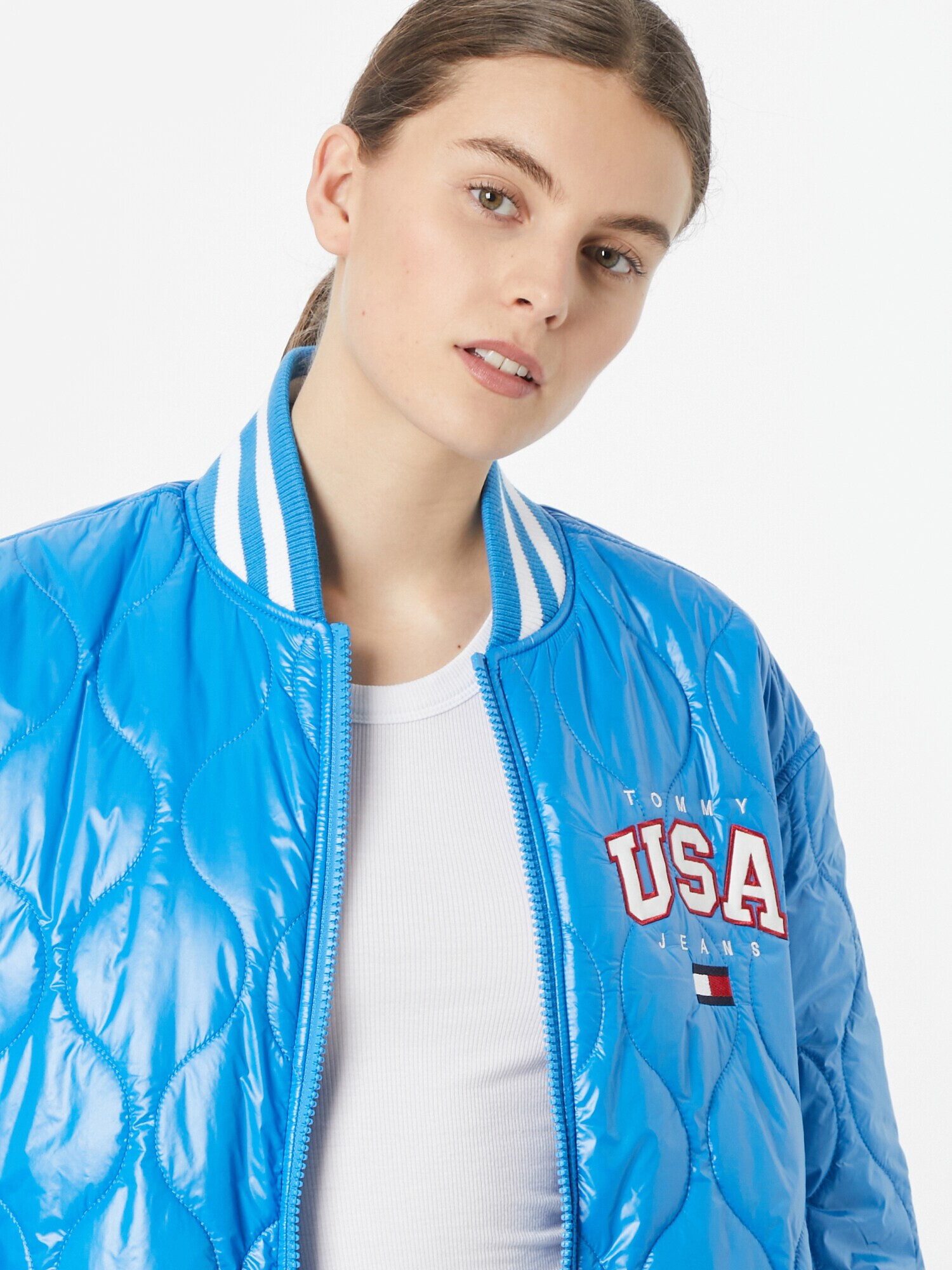 Tommy Jeans Geacă de primăvară-toamnă azur / roșu / alb - Pled.ro