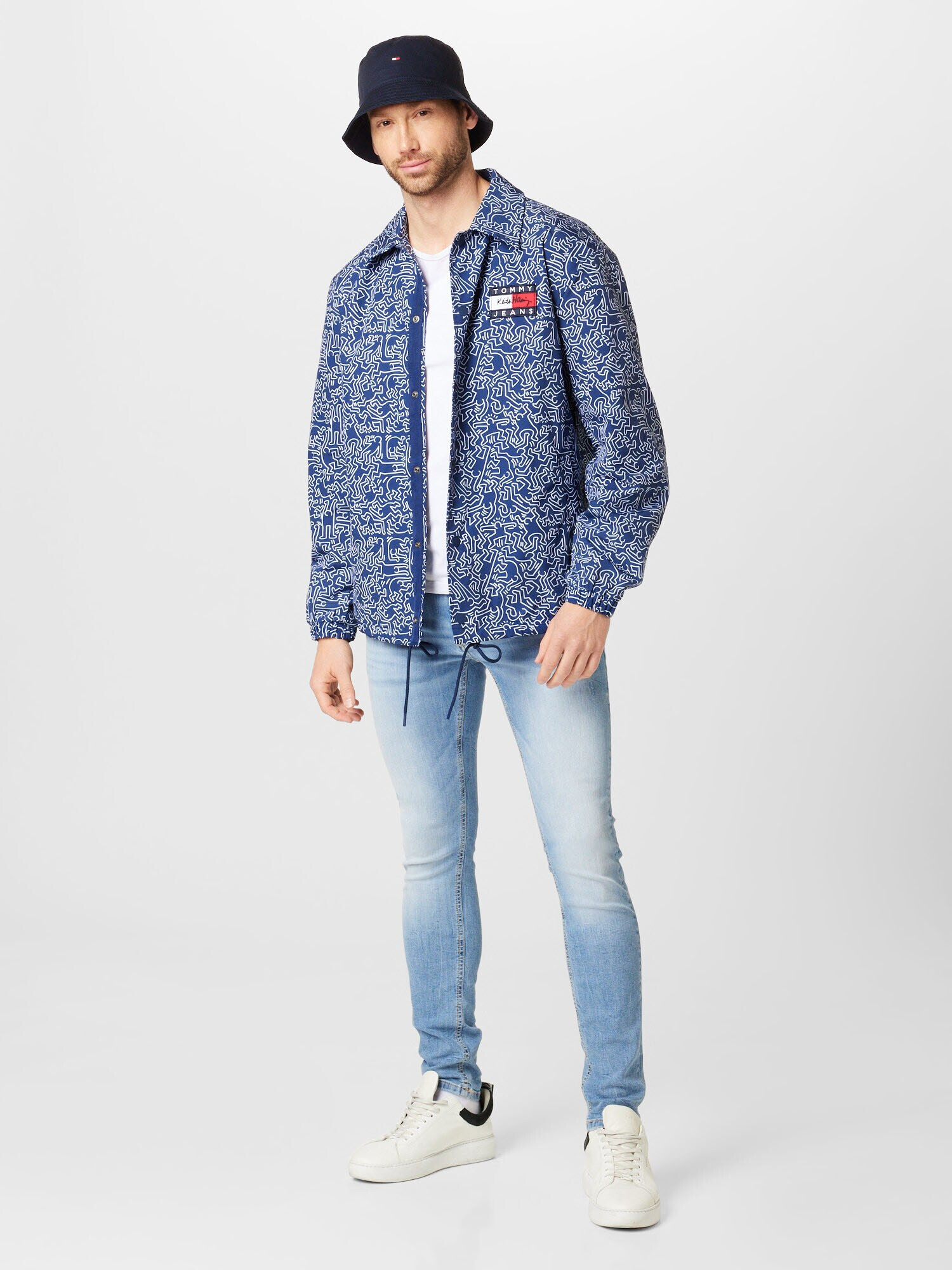 Tommy Jeans Geacă de primăvară-toamnă bleumarin / alb - Pled.ro