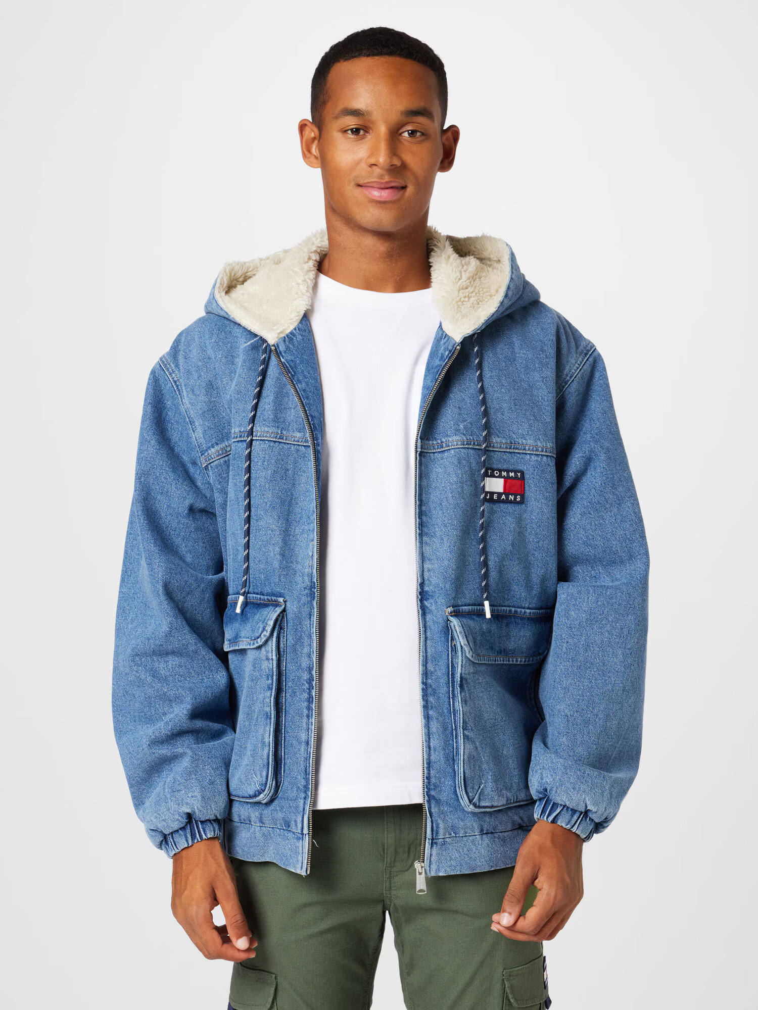 Tommy Jeans Geacă de primăvară-toamnă bleumarin / albastru denim / roșu / alb - Pled.ro