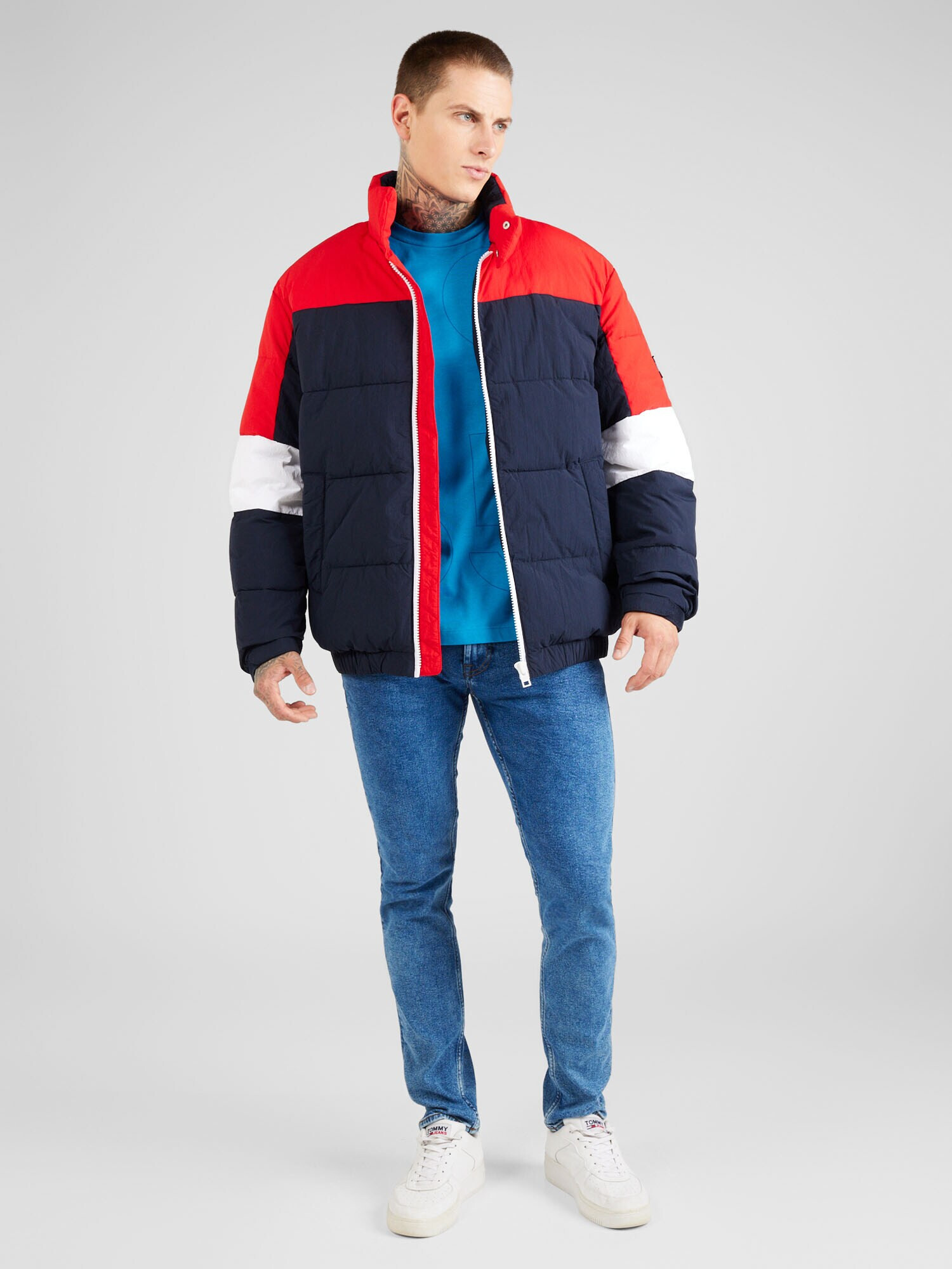 Tommy Jeans Geacă de primăvară-toamnă bleumarin / sângeriu / alb - Pled.ro