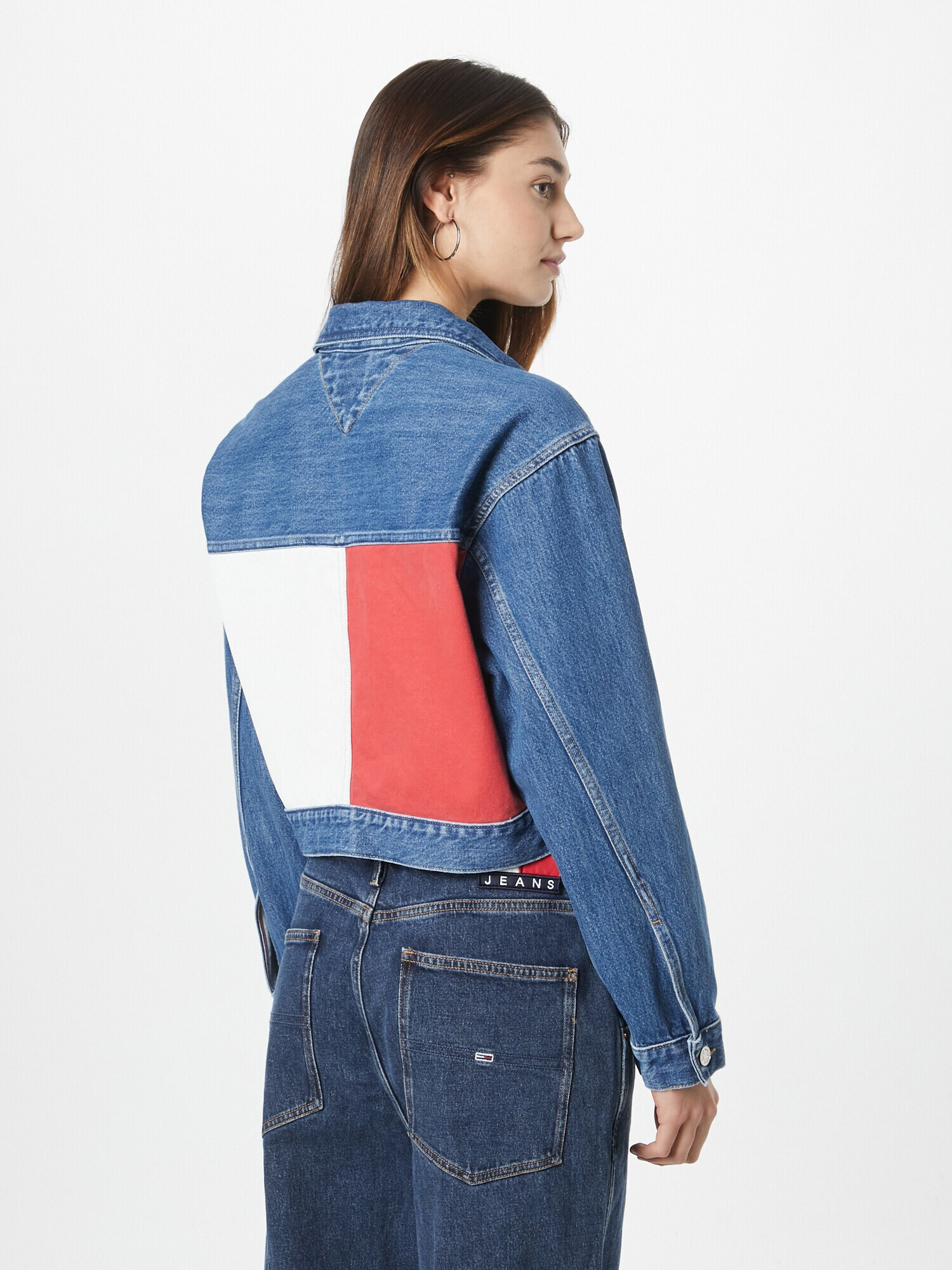 Tommy Jeans Geacă de primăvară-toamnă 'Claire' bleumarin / albastru denim / roșu / alb - Pled.ro