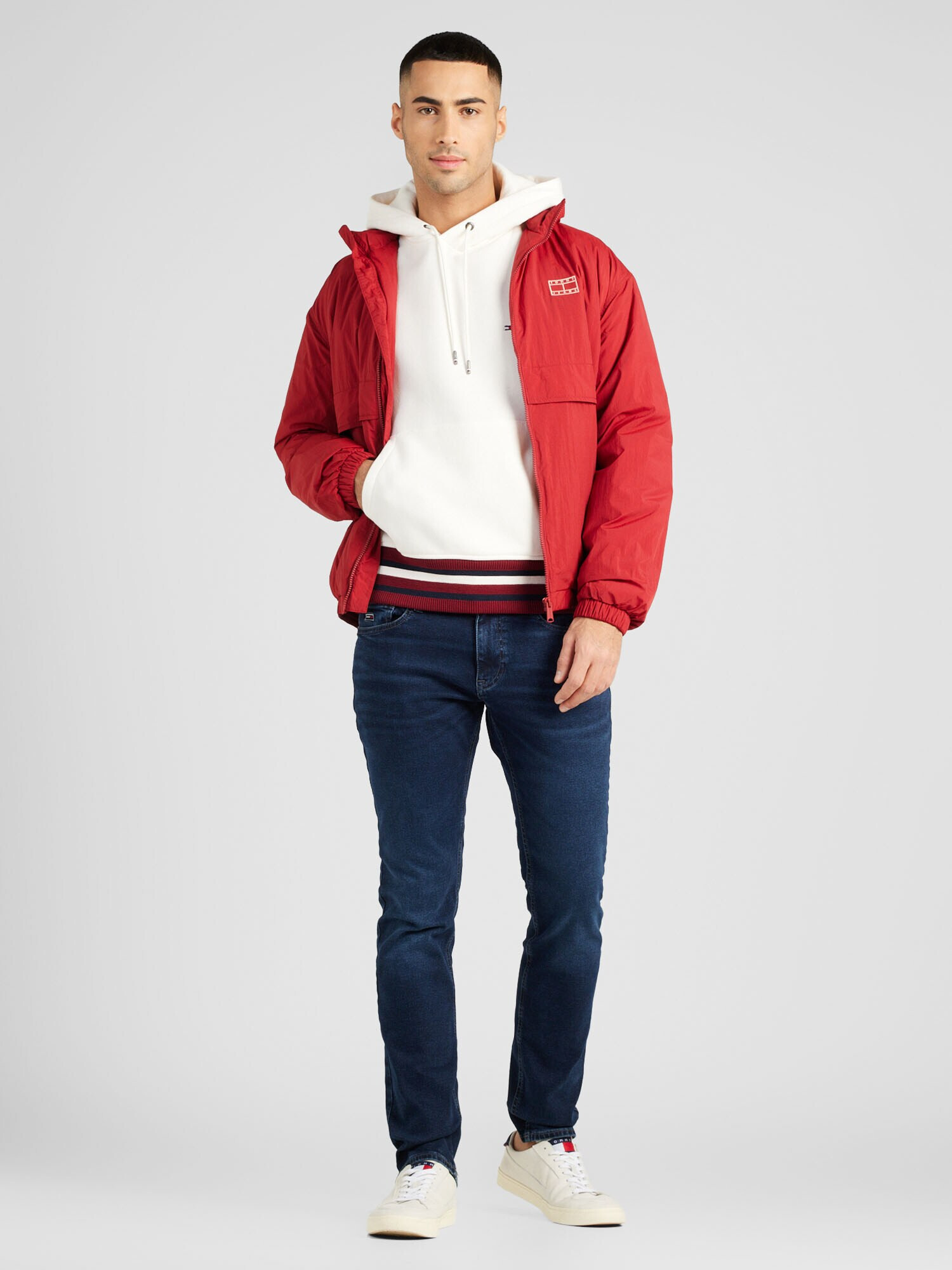 Tommy Jeans Geacă de primăvară-toamnă crem / roșu - Pled.ro