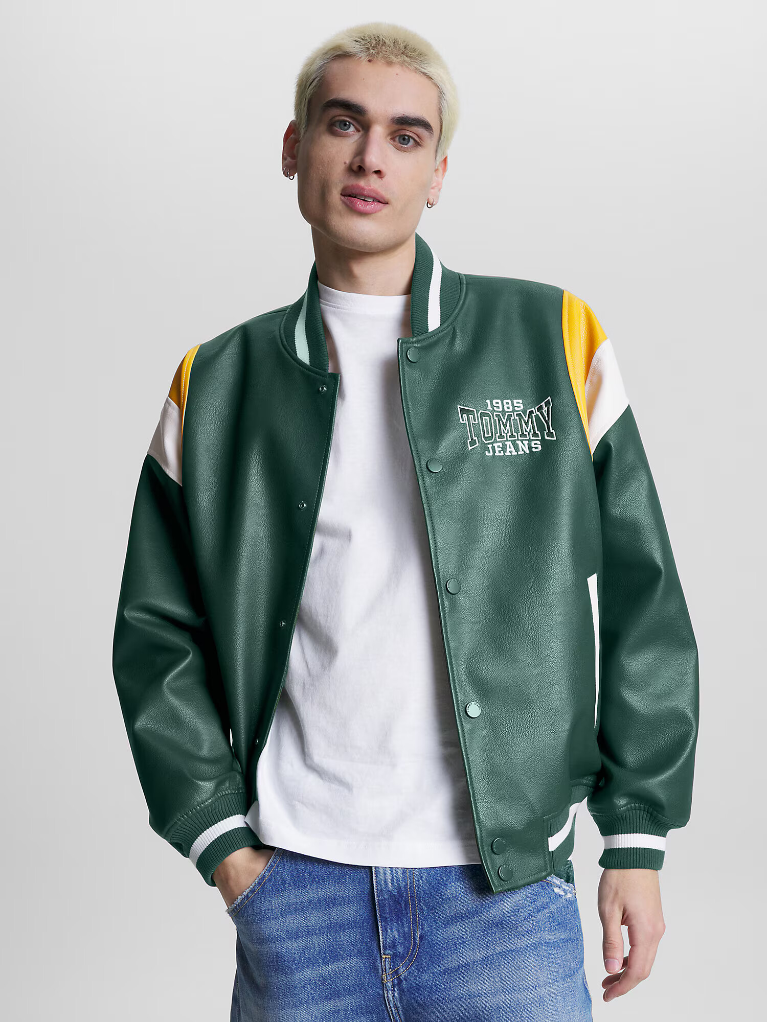 Tommy Jeans Geacă de primăvară-toamnă galben / verde închis / alb - Pled.ro