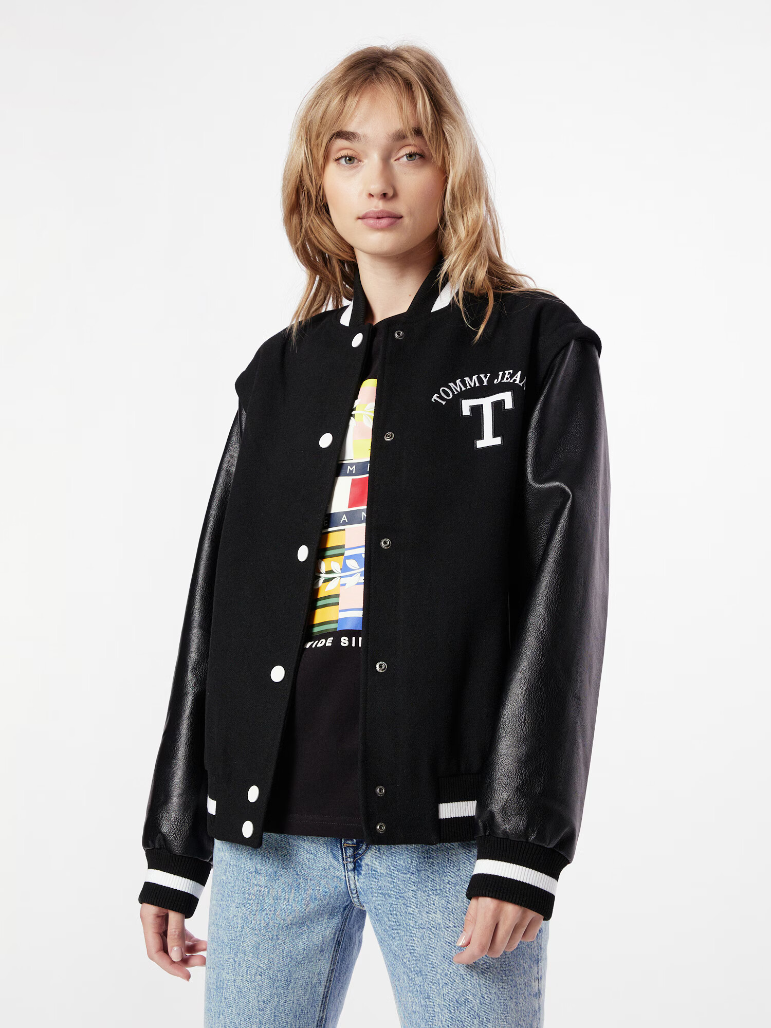 Tommy Jeans Geacă de primăvară-toamnă negru / alb - Pled.ro