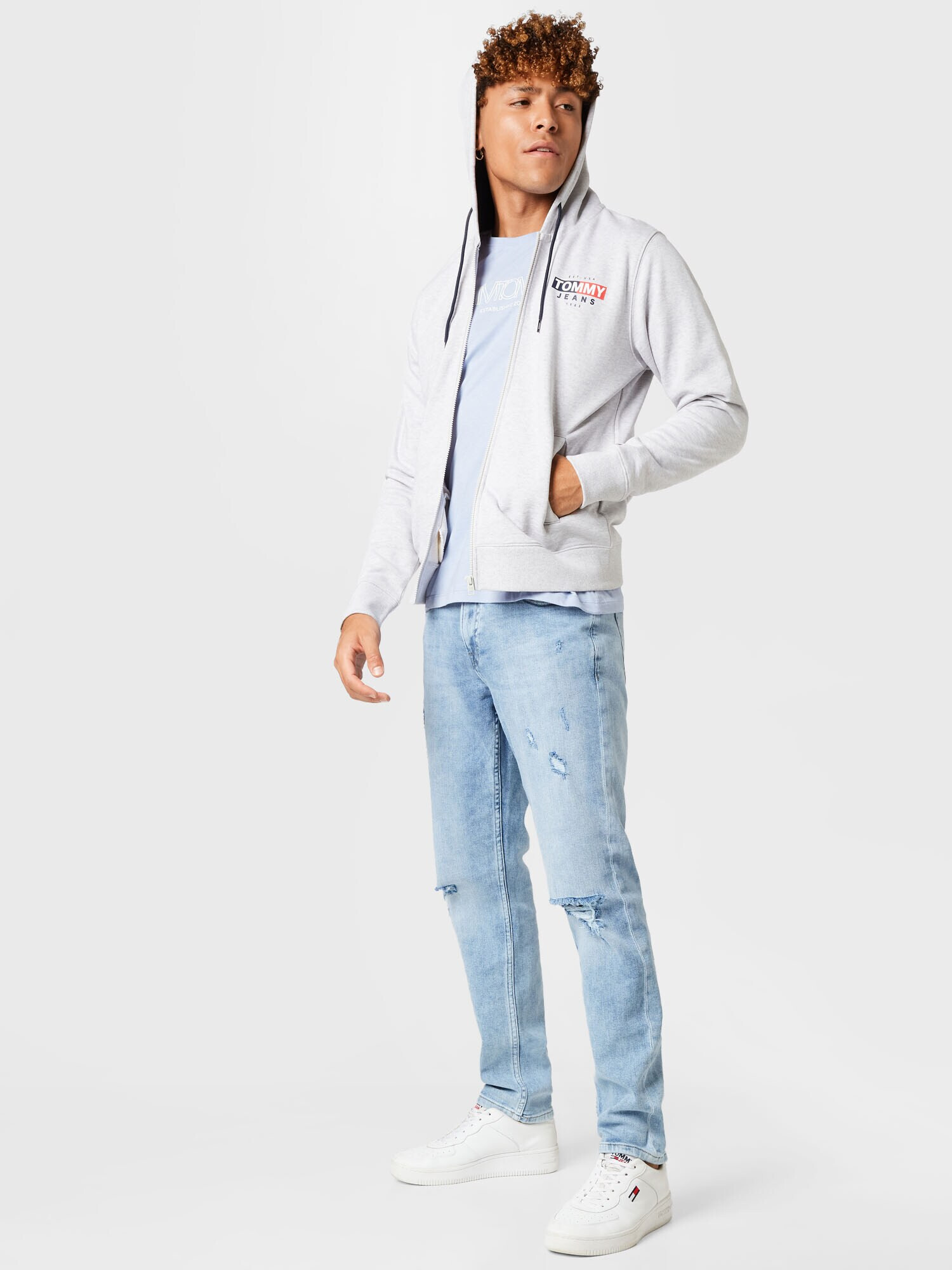 Tommy Jeans Hanorac bleumarin / gri deschis / roșu / alb - Pled.ro