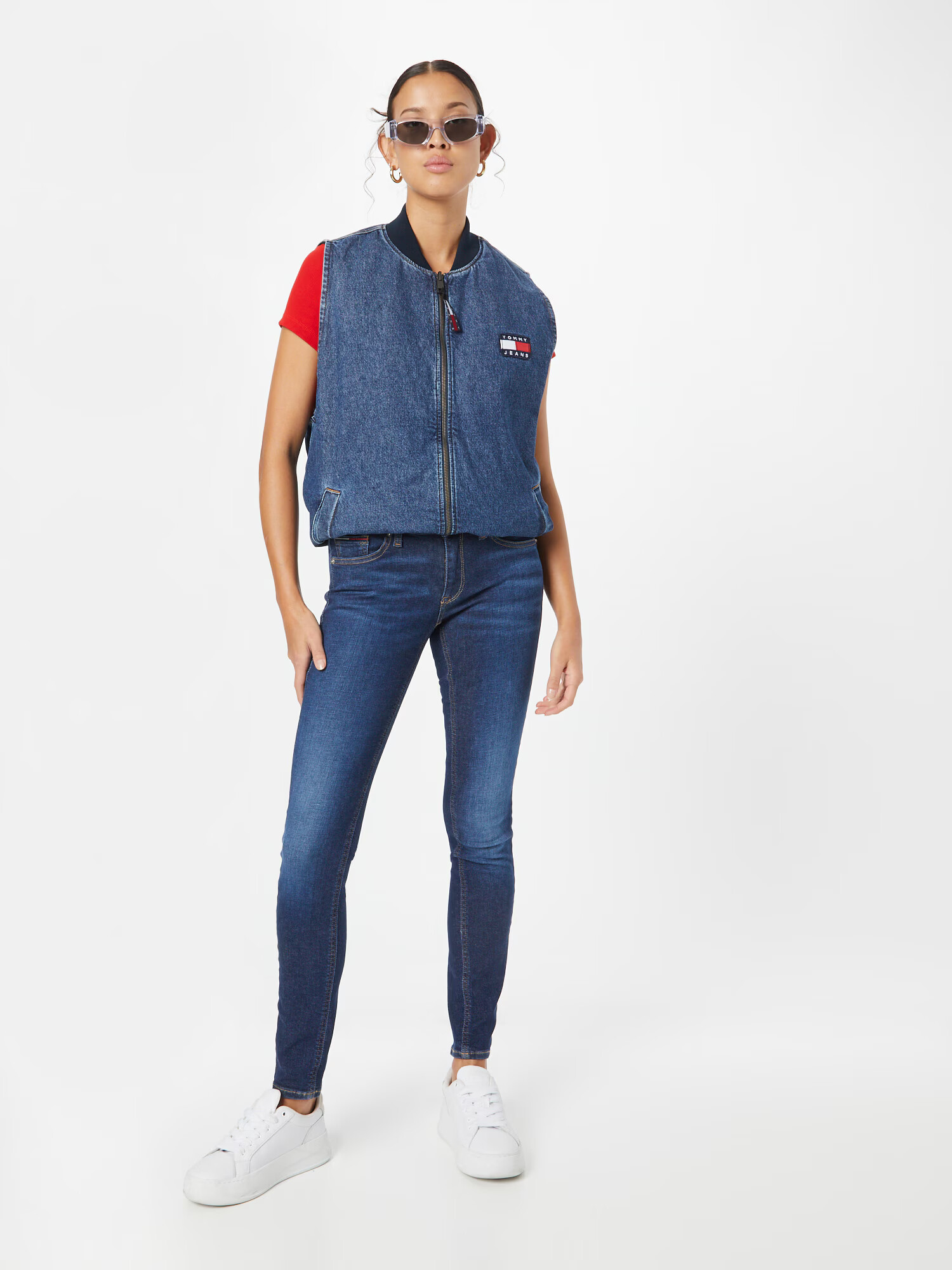 Tommy Jeans Jeans 'Sophie' albastru închis / maro / roșu / alb - Pled.ro