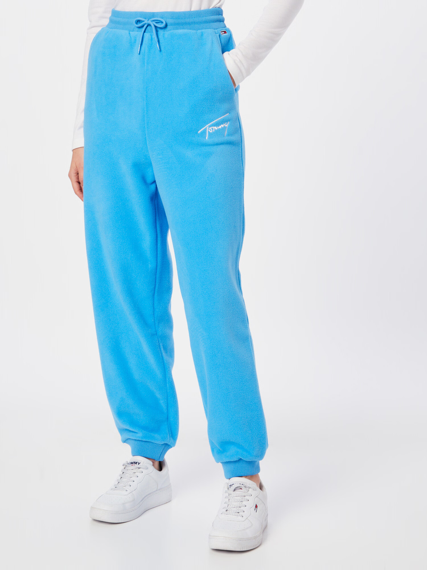 Tommy Jeans Pantaloni albastru aqua / alb - Pled.ro