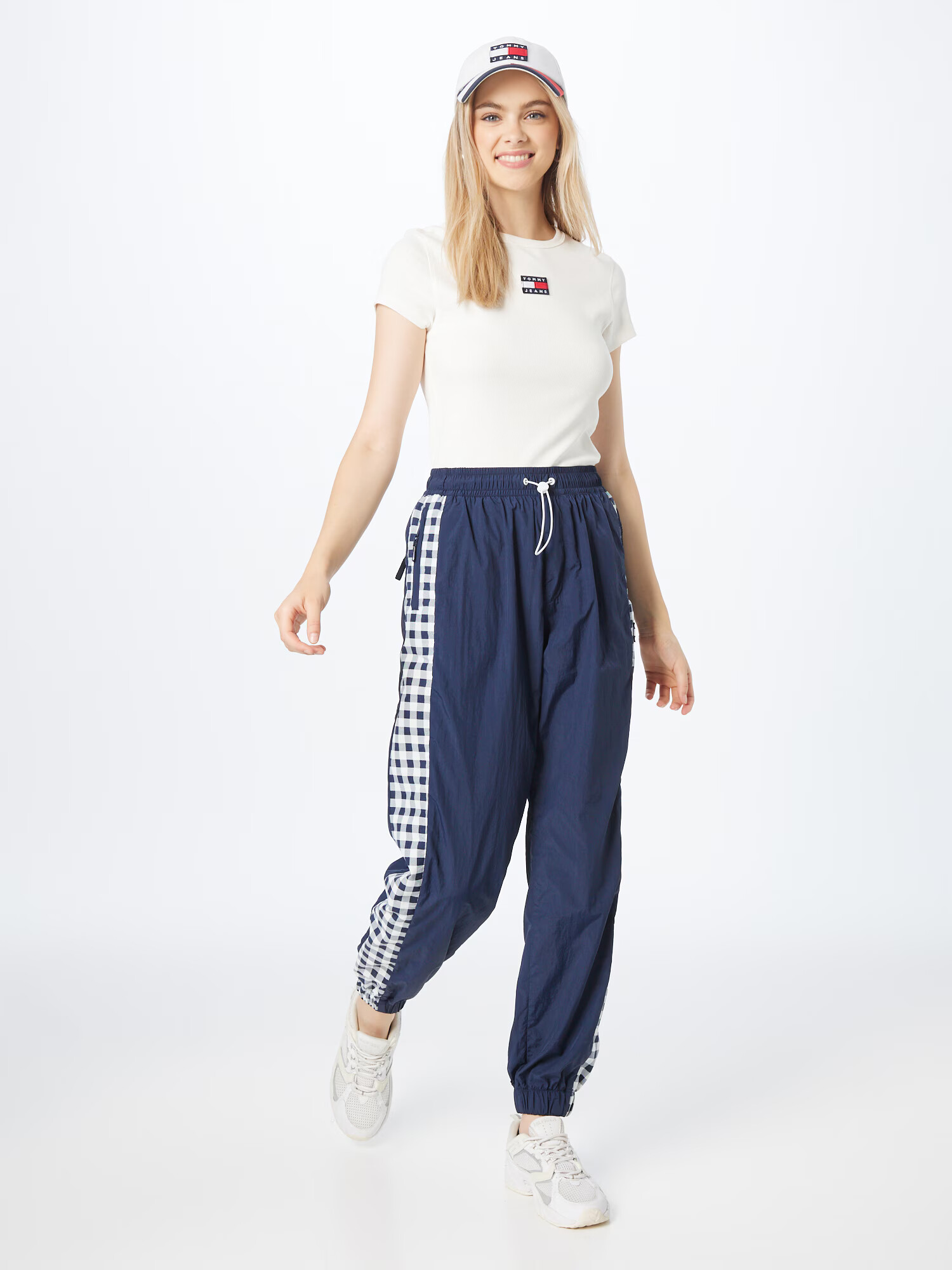 Tommy Jeans Pantaloni 'Gingham' bleumarin / roșu / alb - Pled.ro