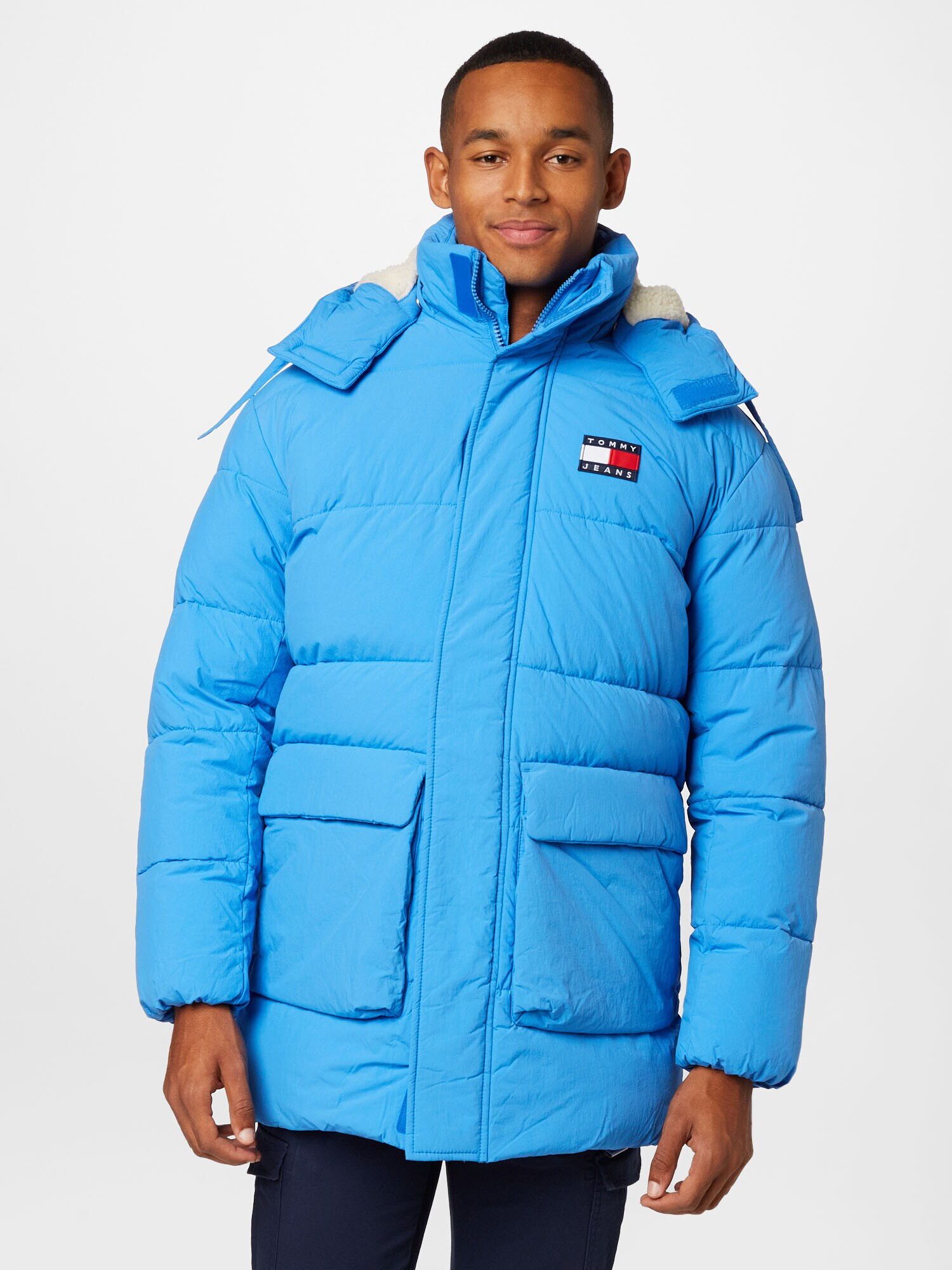 Tommy Jeans Parka de primăvară-toamnă bleumarin / azuriu / roși aprins / alb - Pled.ro