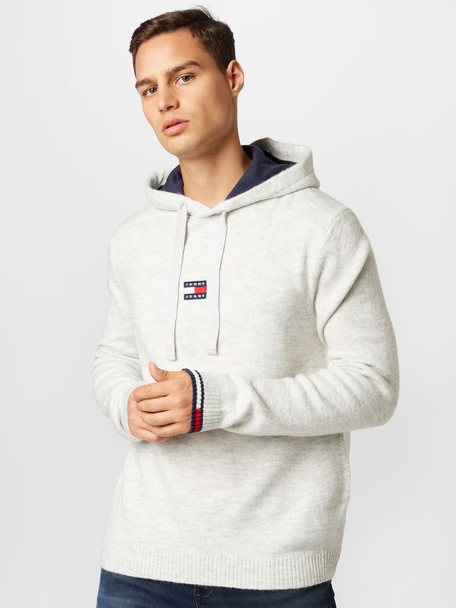 Tommy Jeans Pulover bleumarin / gri deschis / roșu / alb - Pled.ro