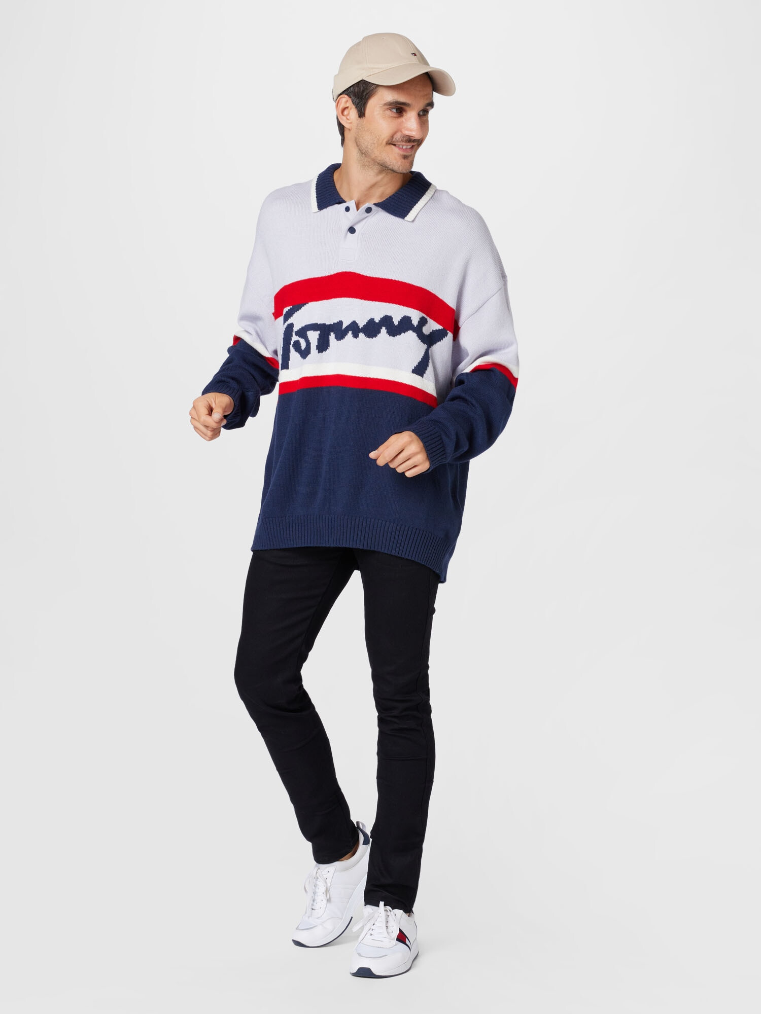 Tommy Jeans Pulover 'Heritage' bleumarin / roșu / alb - Pled.ro