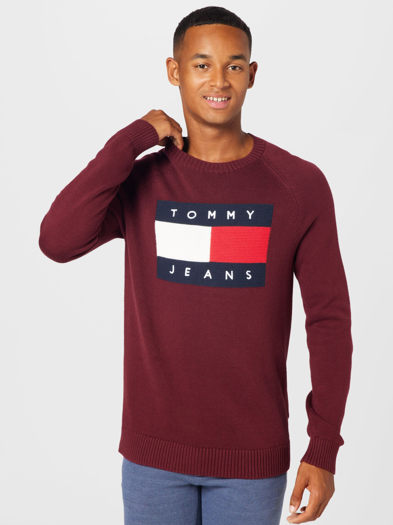 Tommy Jeans Pulover bleumarin / roșu vin / roșu deschis / alb - Pled.ro