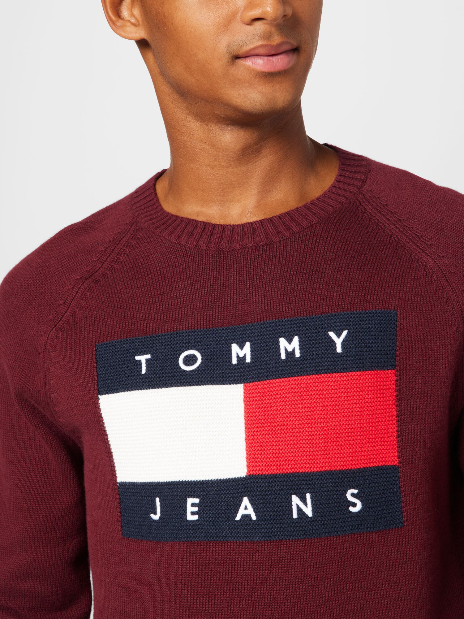 Tommy Jeans Pulover bleumarin / roșu vin / roșu deschis / alb - Pled.ro