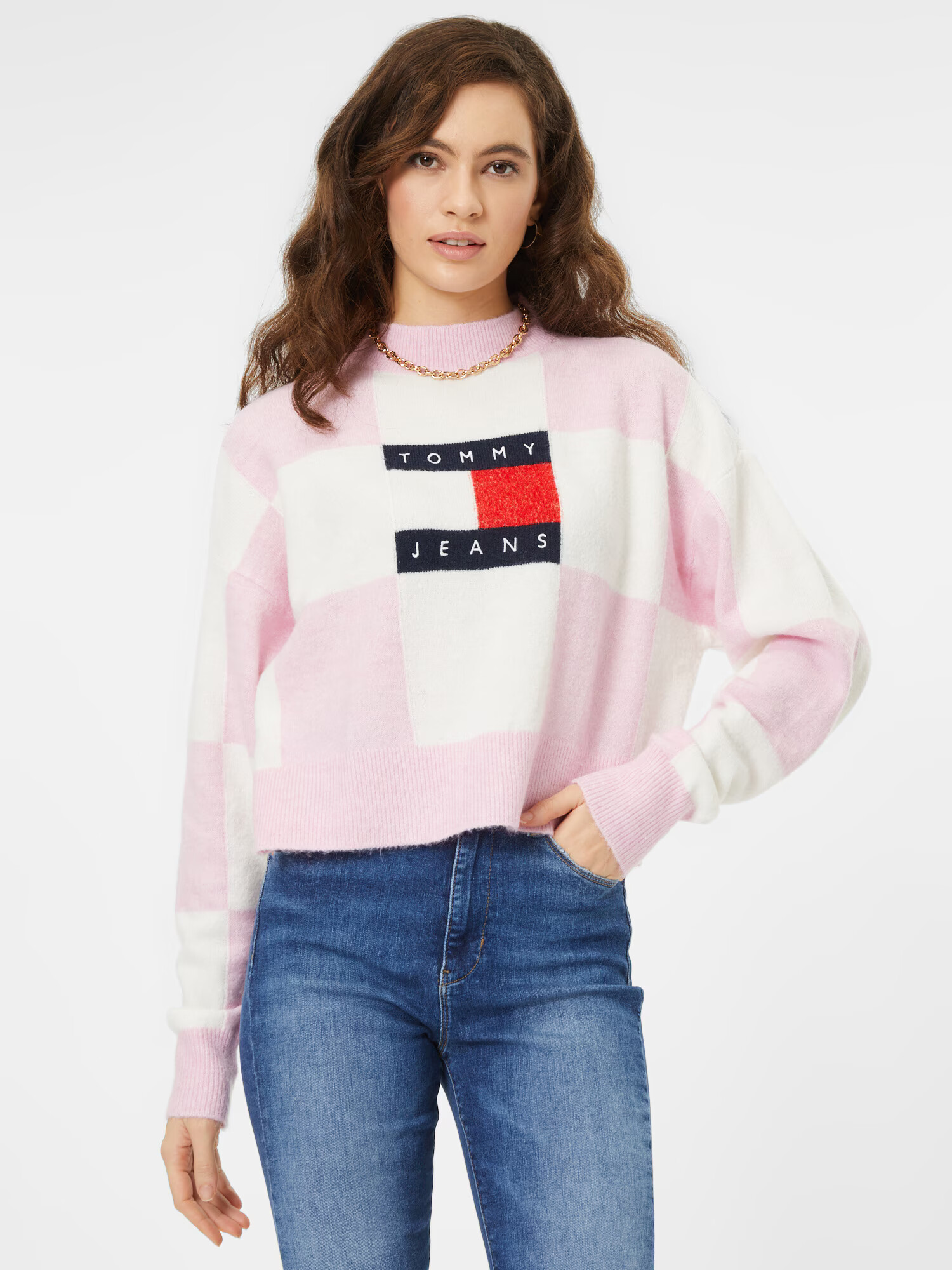 Tommy Jeans Pulover bleumarin / roz deschis / roșu / alb - Pled.ro