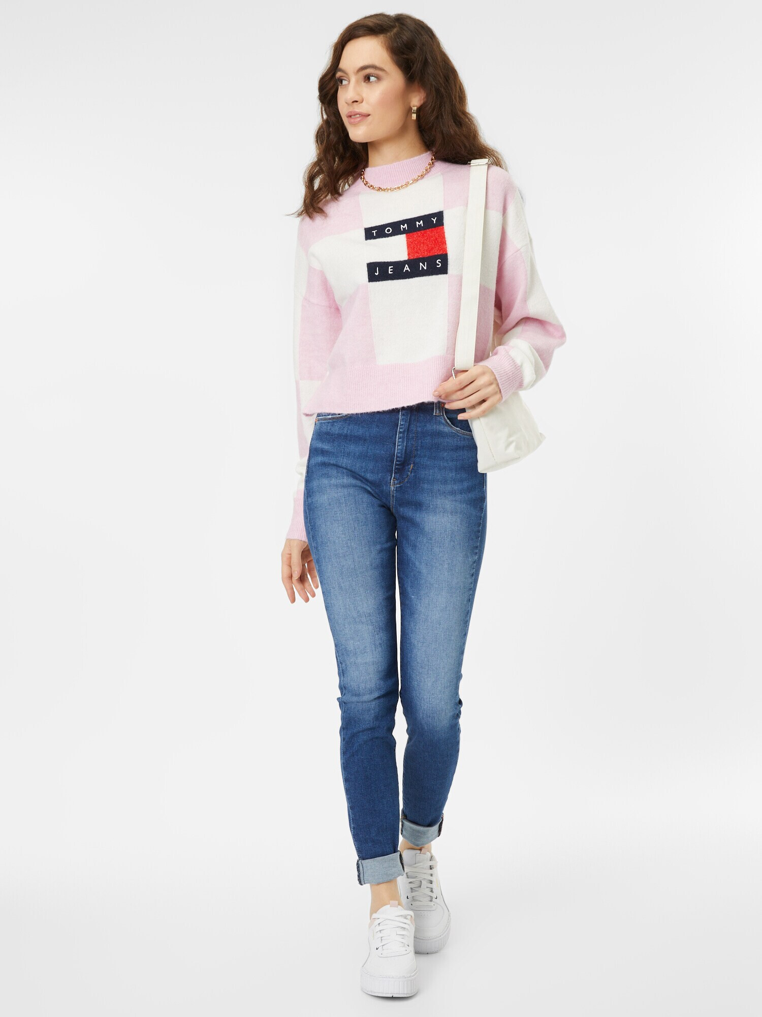 Tommy Jeans Pulover bleumarin / roz deschis / roșu / alb - Pled.ro