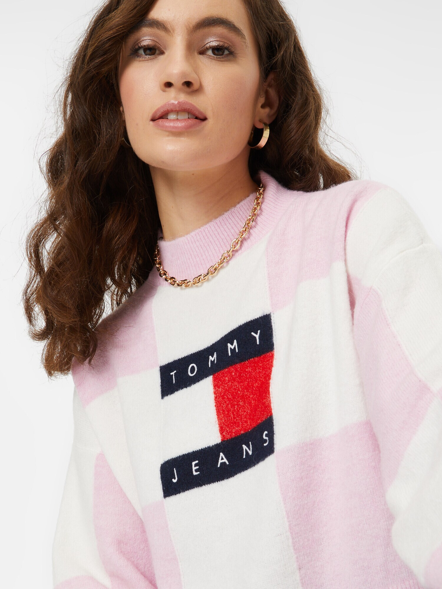 Tommy Jeans Pulover bleumarin / roz deschis / roșu / alb - Pled.ro