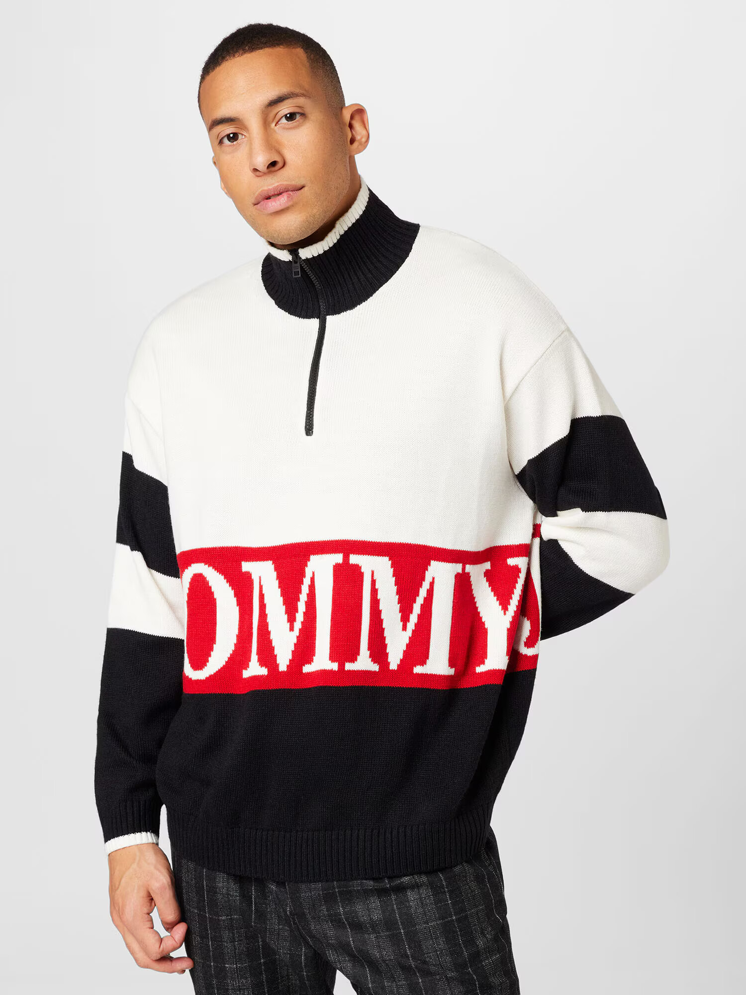 Tommy Jeans Pulover roșu / negru / alb - Pled.ro