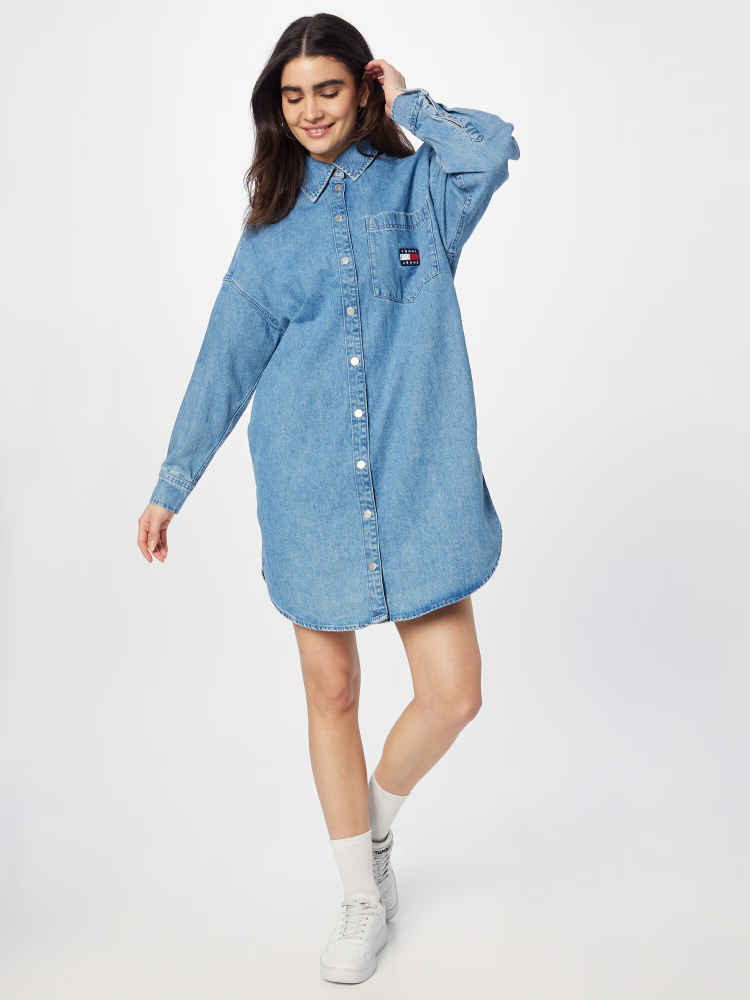 Tommy Jeans Rochie tip bluză bleumarin / albastru denim / roșu / alb - Pled.ro