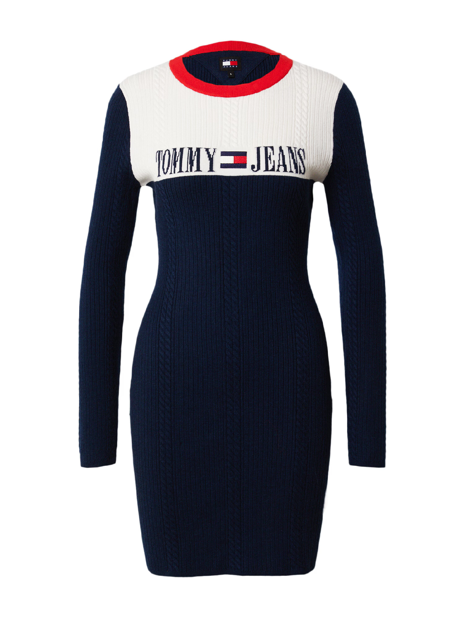 Tommy Jeans Rochie tricotat bleumarin / roșu / alb lână - Pled.ro