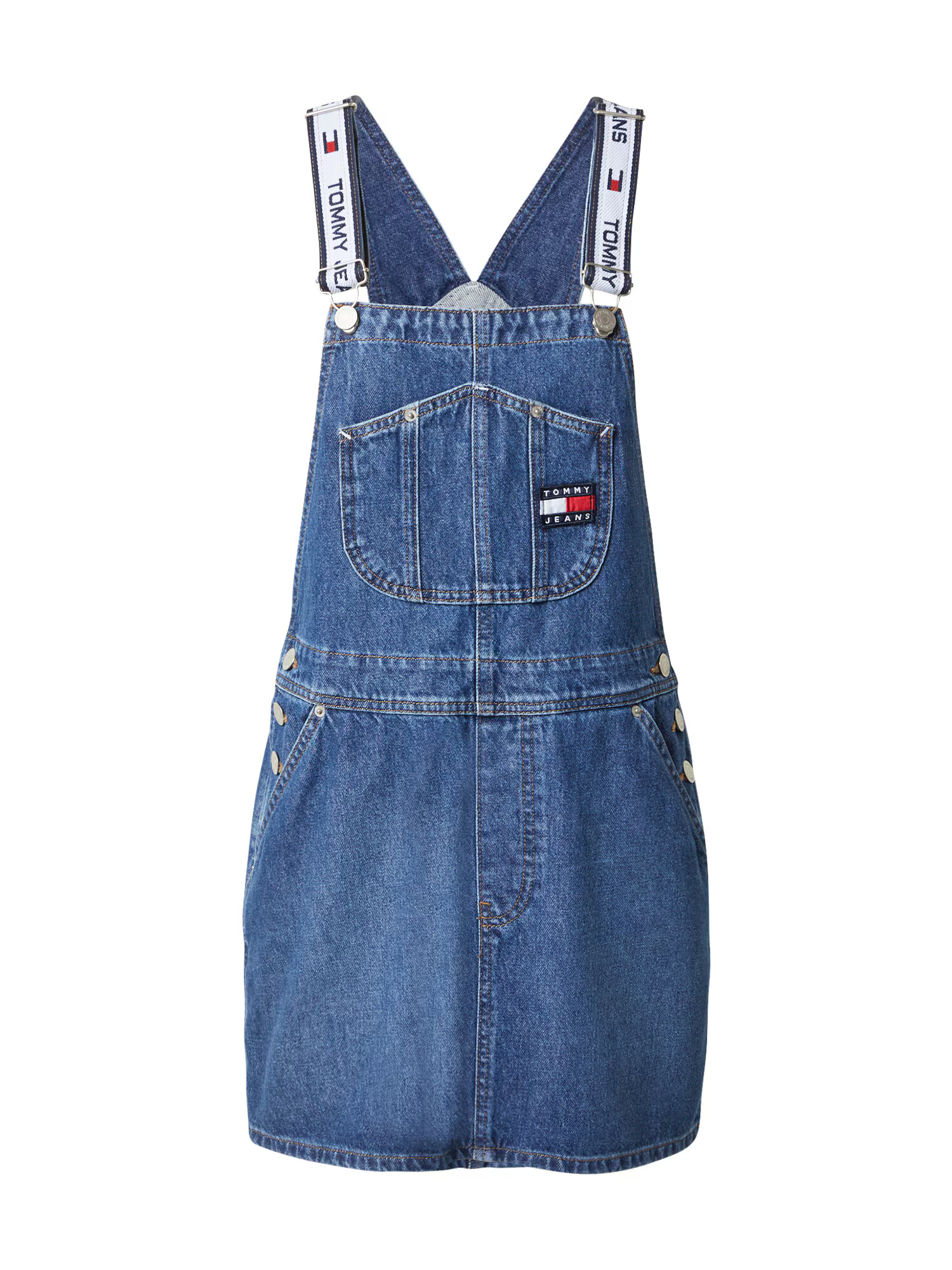 Tommy Jeans Salopetă rochie scurtă bleumarin / albastru denim / roșu / alb - Pled.ro