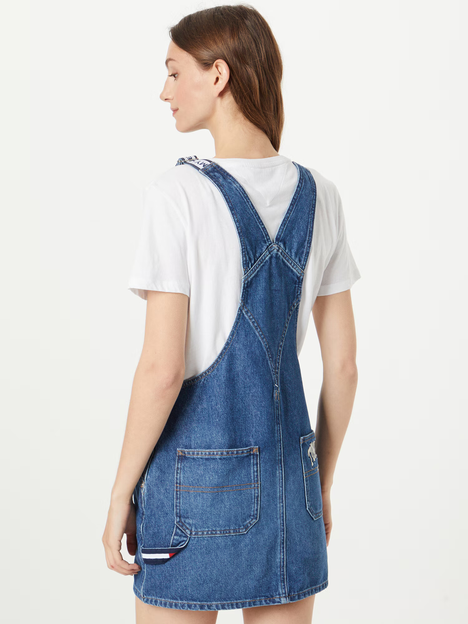 Tommy Jeans Salopetă rochie scurtă bleumarin / albastru denim / roșu / alb - Pled.ro