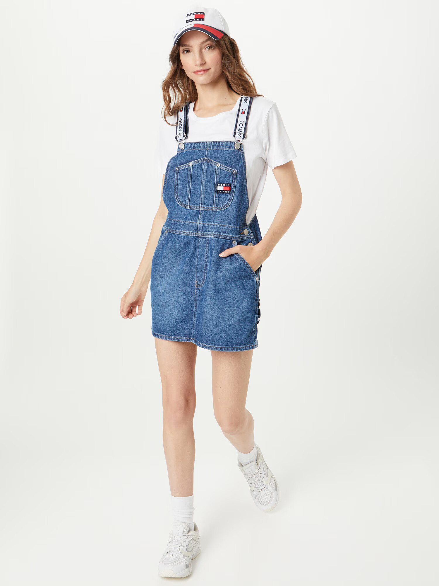 Tommy Jeans Salopetă rochie scurtă bleumarin / albastru denim / roșu / alb - Pled.ro