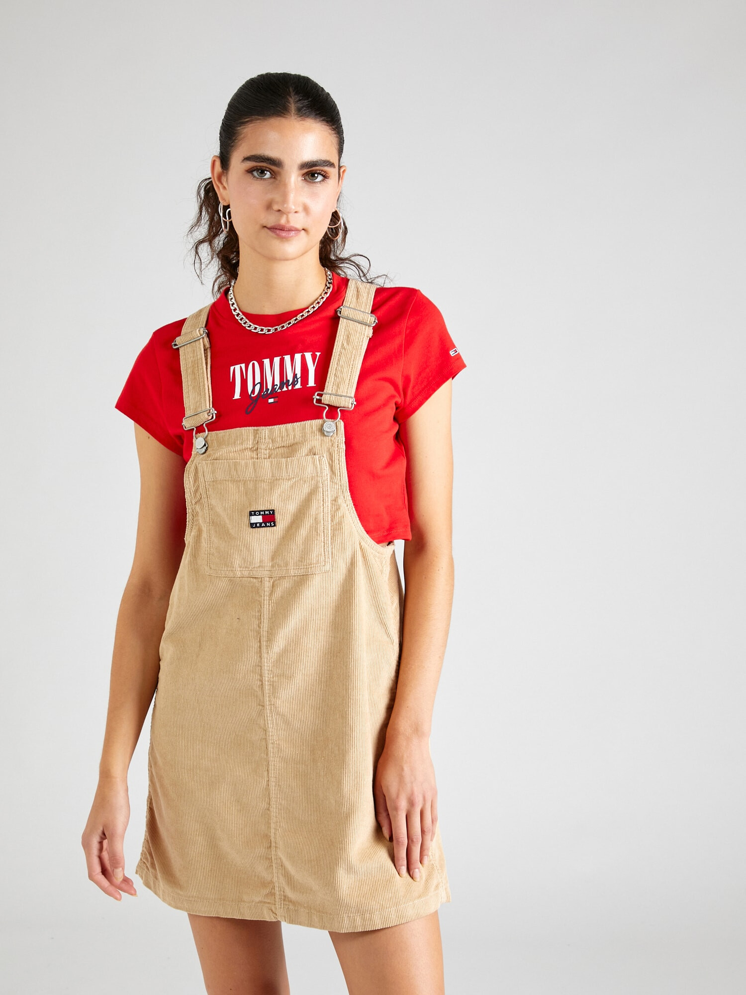 Tommy Jeans Salopetă rochie scurtă nisipiu / bleumarin / roșu / alb - Pled.ro