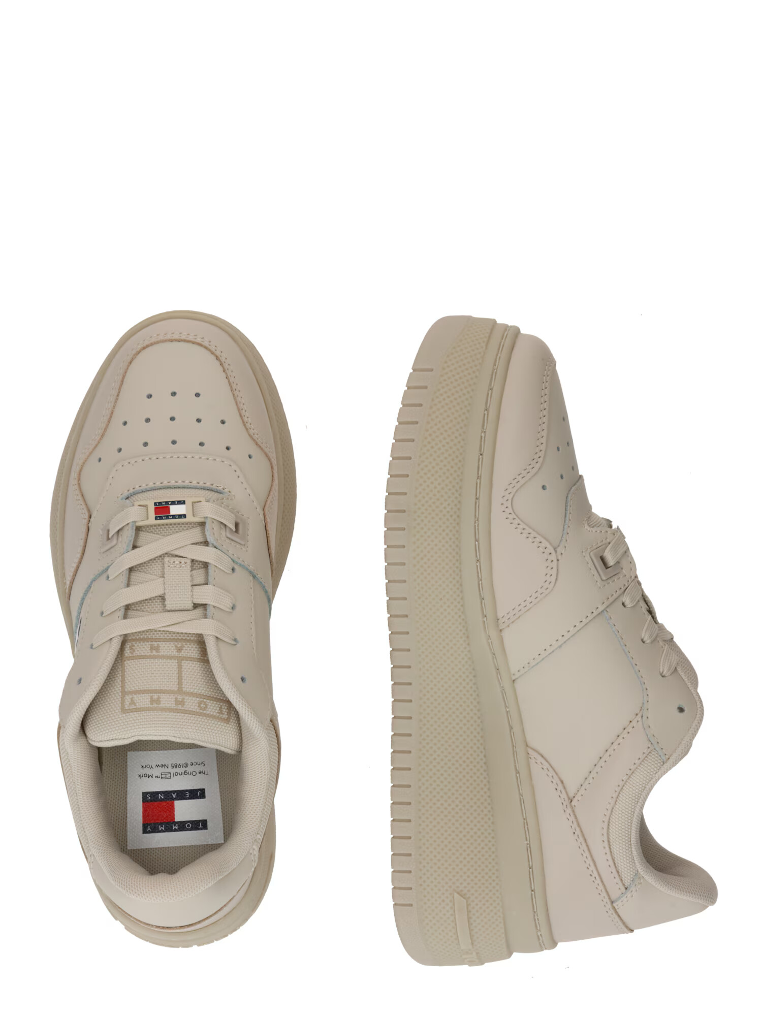 Tommy Jeans Sneaker low 'Retro Basket' bej / bleumarin / roșu / alb murdar - Pled.ro