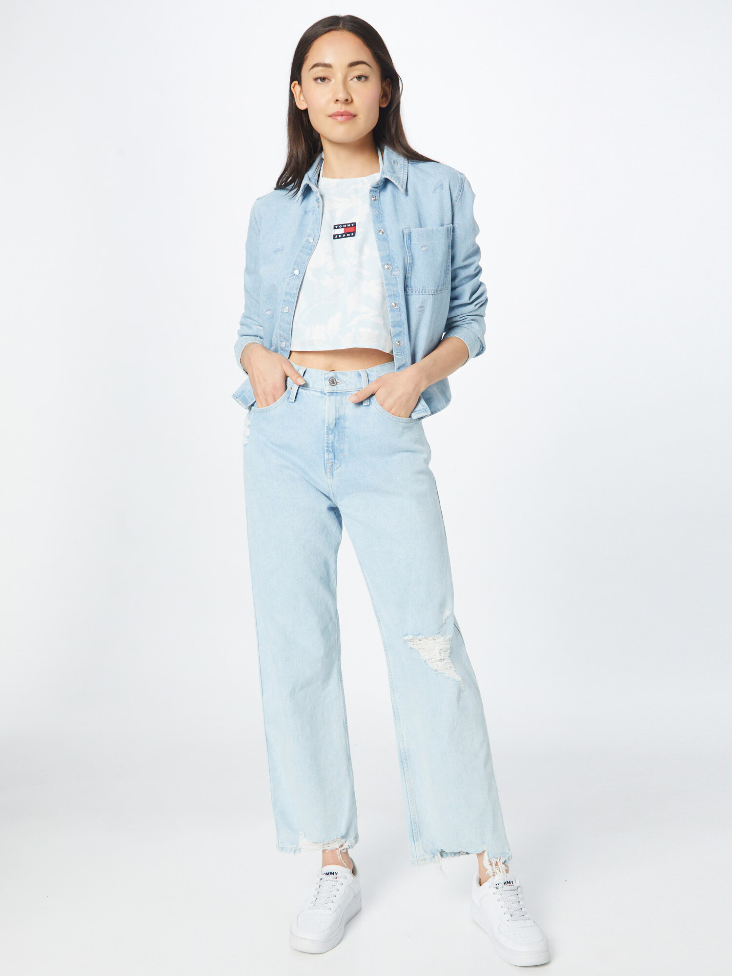 Tommy Jeans Top bleumarin / albastru deschis / roșu / alb - Pled.ro