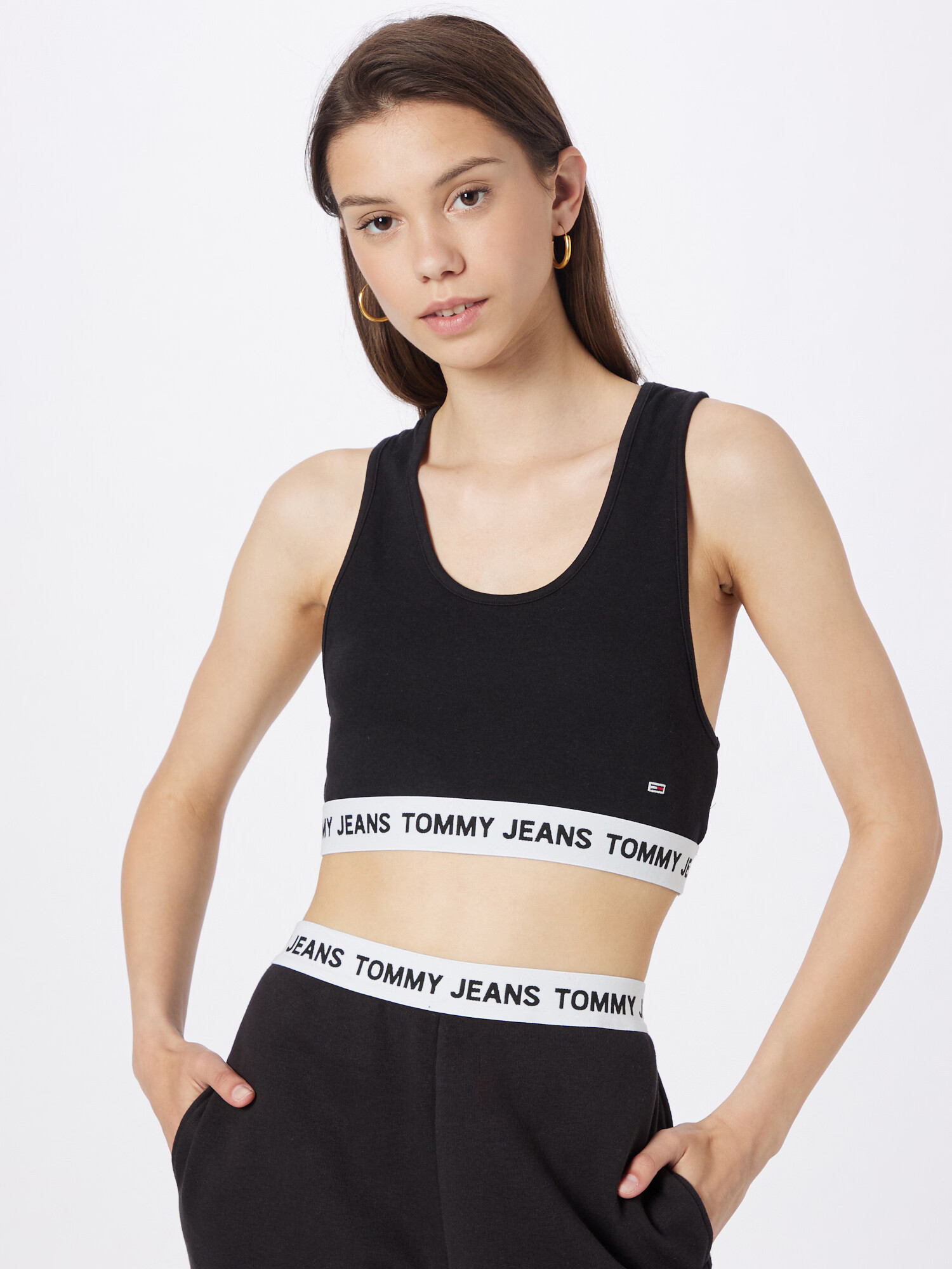 Tommy Jeans Top negru / alb - Pled.ro