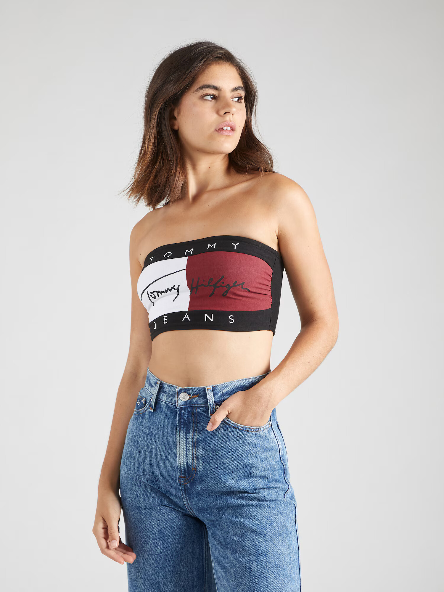 Tommy Jeans Top roșu bordeaux / negru / alb - Pled.ro