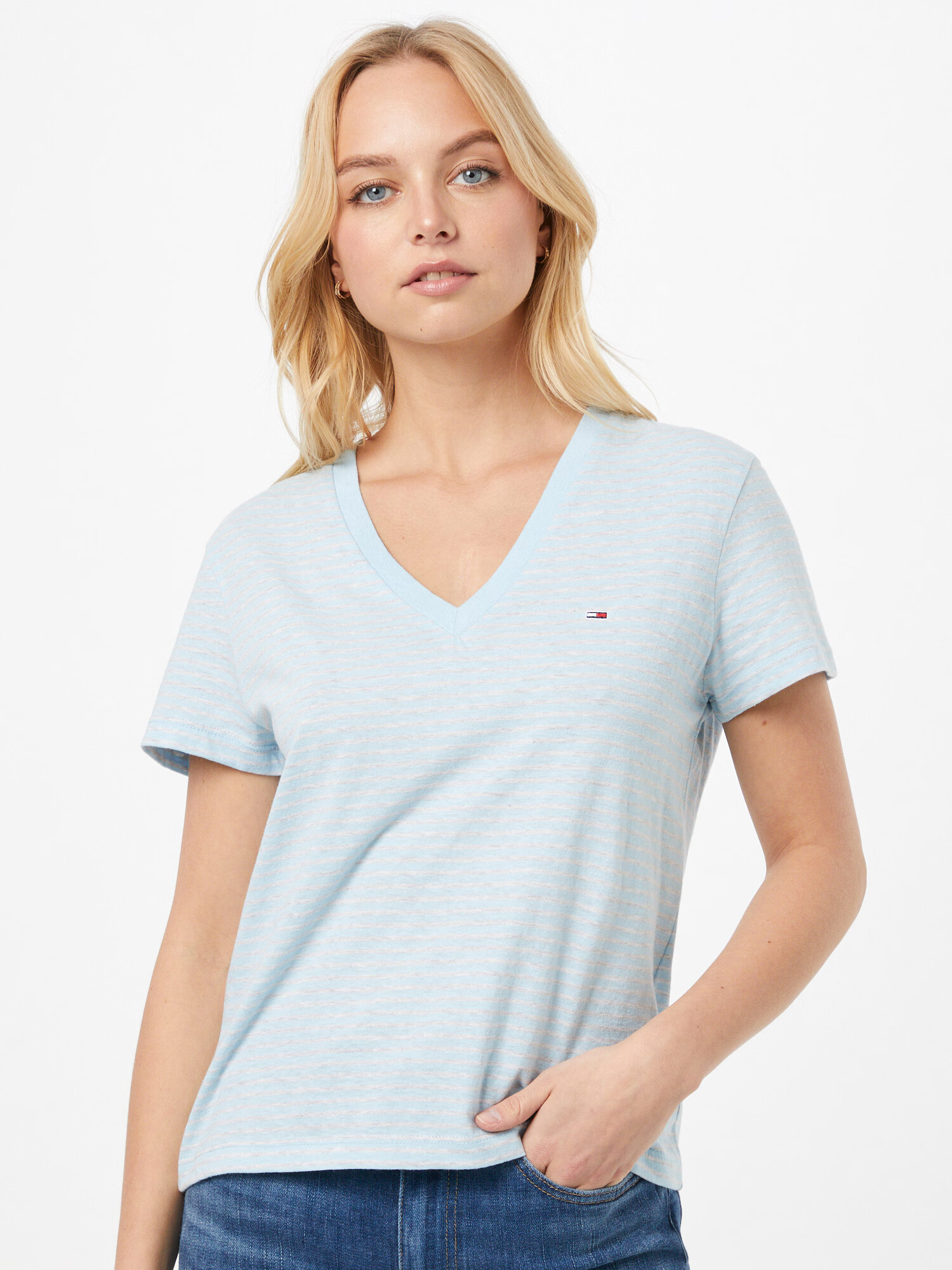 Tommy Jeans Tricou albastru deschis / alb - Pled.ro