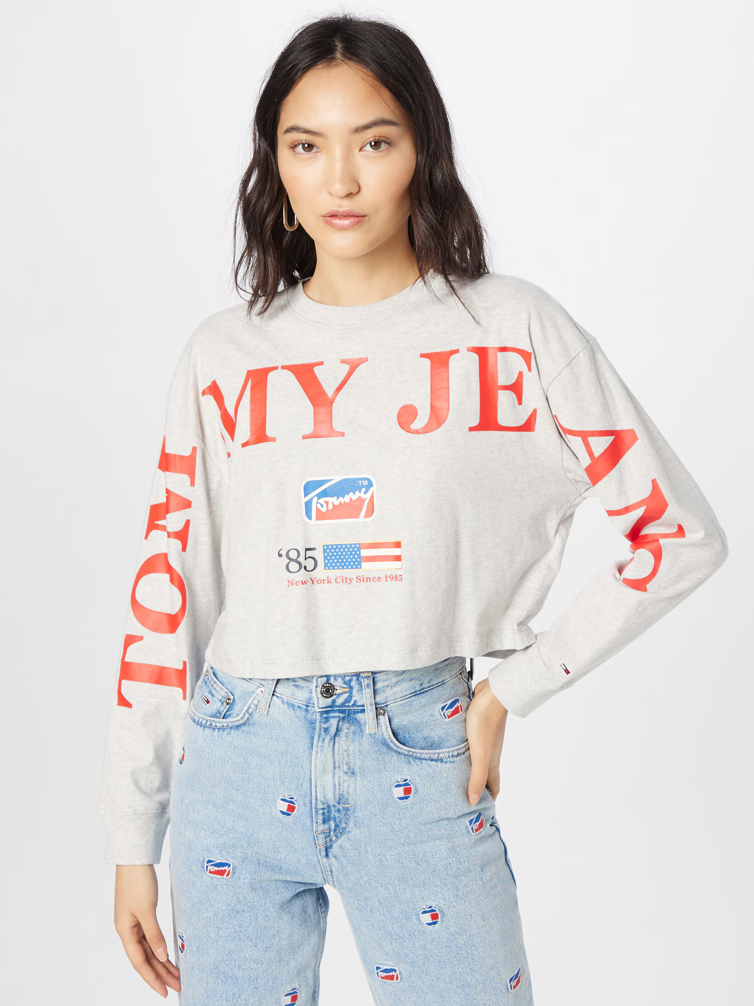 Tommy Jeans Tricou albastru / gri deschis / roșu deschis / alb - Pled.ro