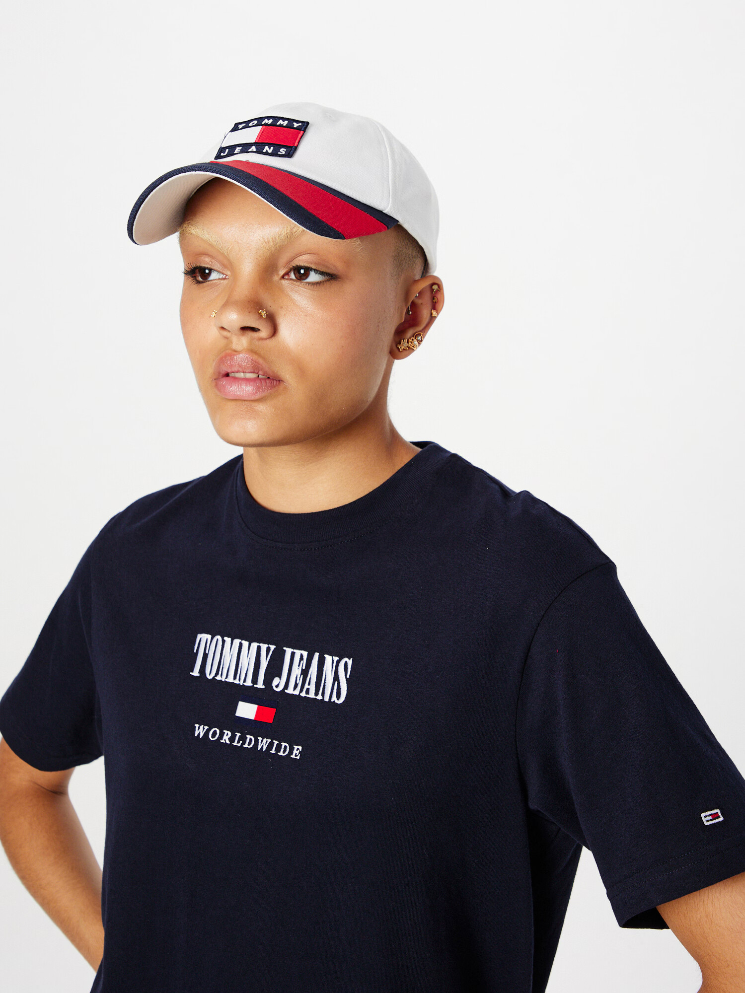 Tommy Jeans Tricou albastru închis / roși aprins / alb - Pled.ro