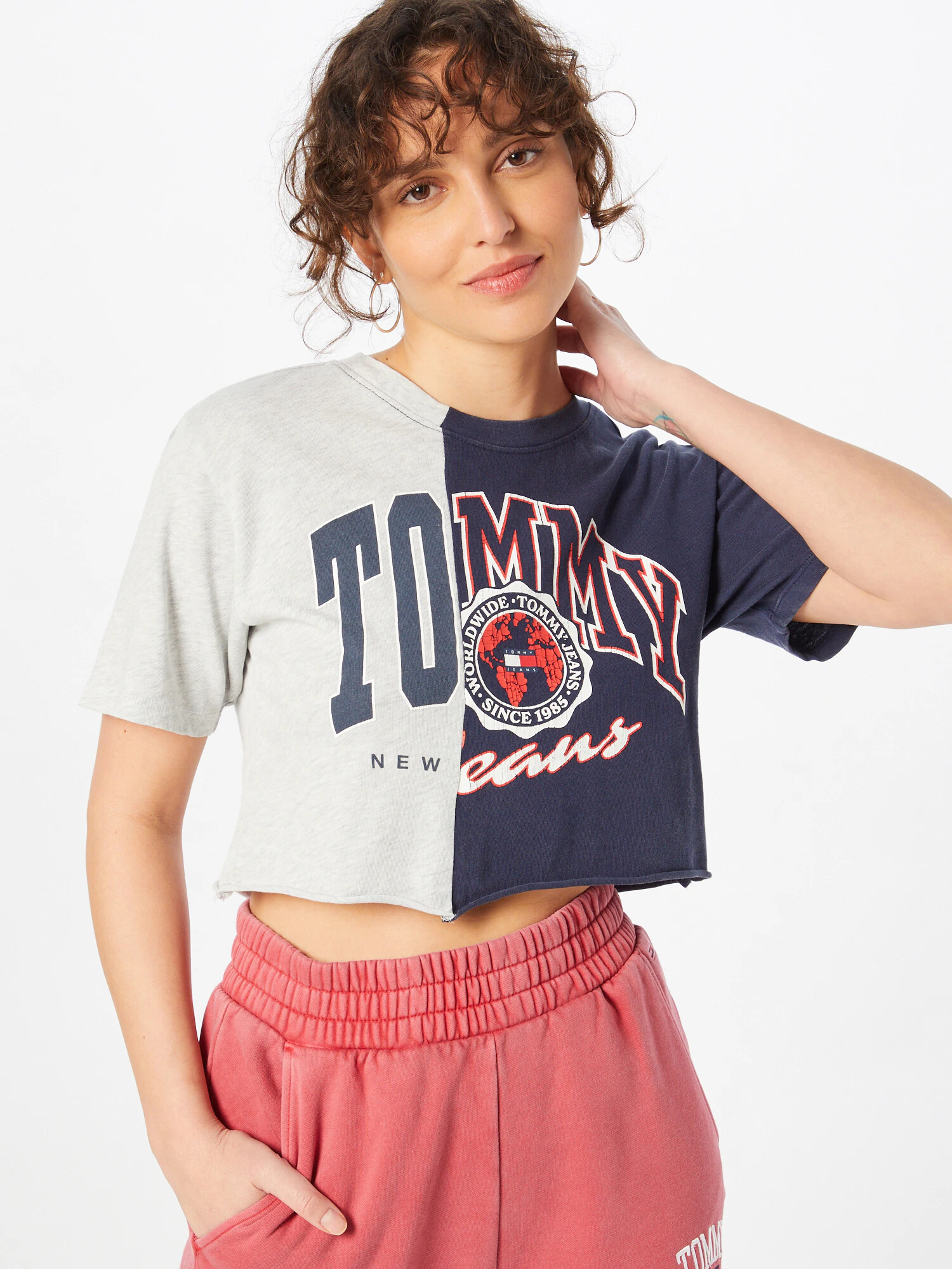 Tommy Jeans Tricou albastru noapte / gri / roșu / alb - Pled.ro