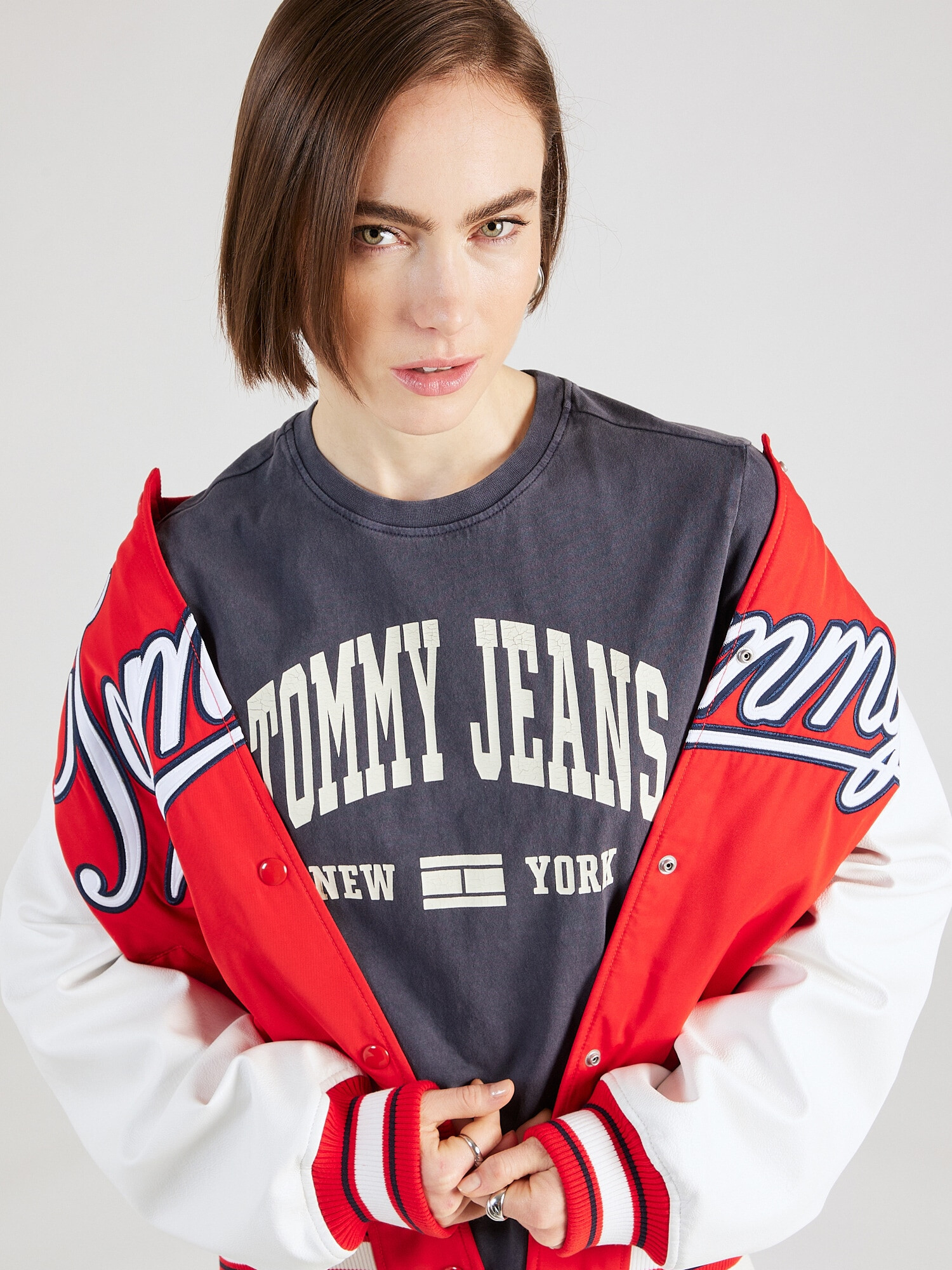 Tommy Jeans Tricou albastru porumbel / alb - Pled.ro