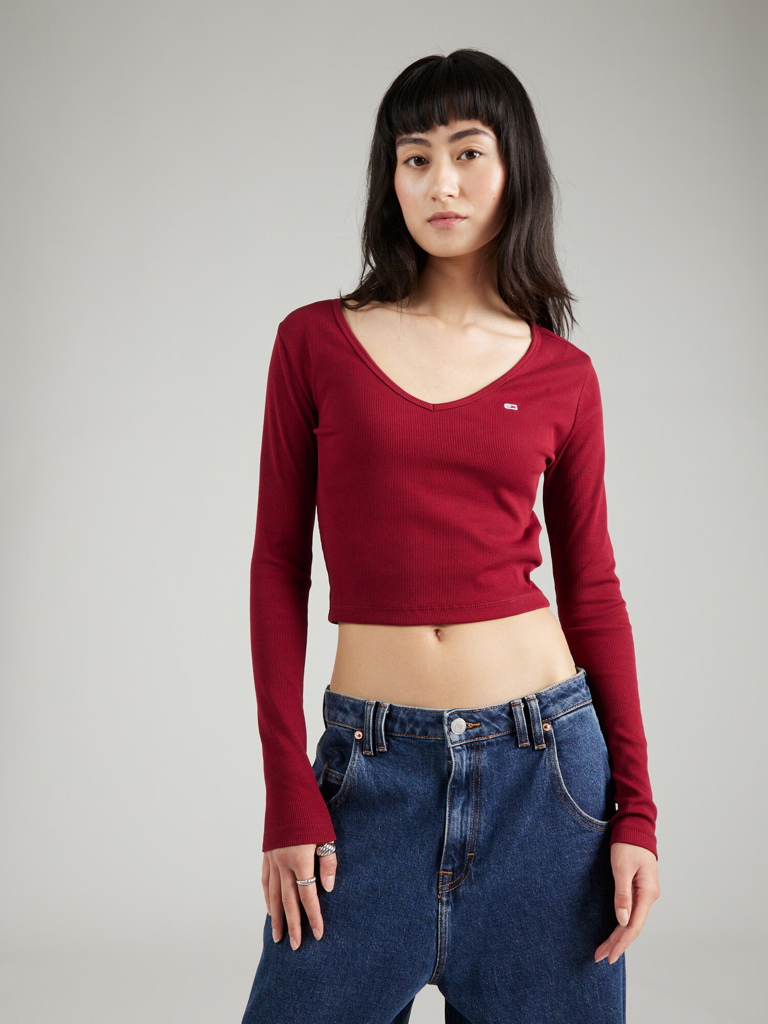 Tommy Jeans Tricou 'BABY' bleumarin / roșu burgundy / alb - Pled.ro