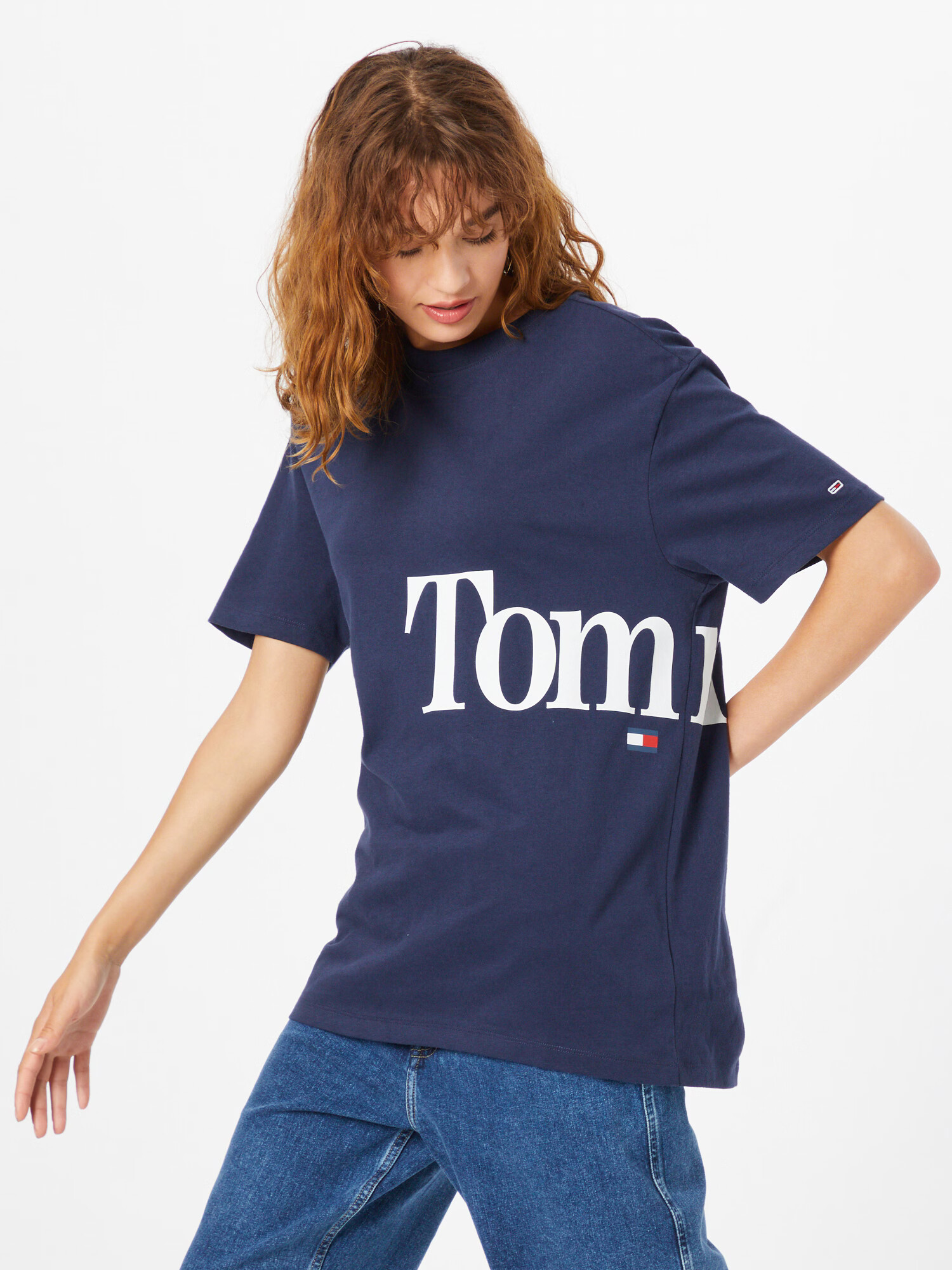 Tommy Jeans Tricou bleumarin / alb - Pled.ro