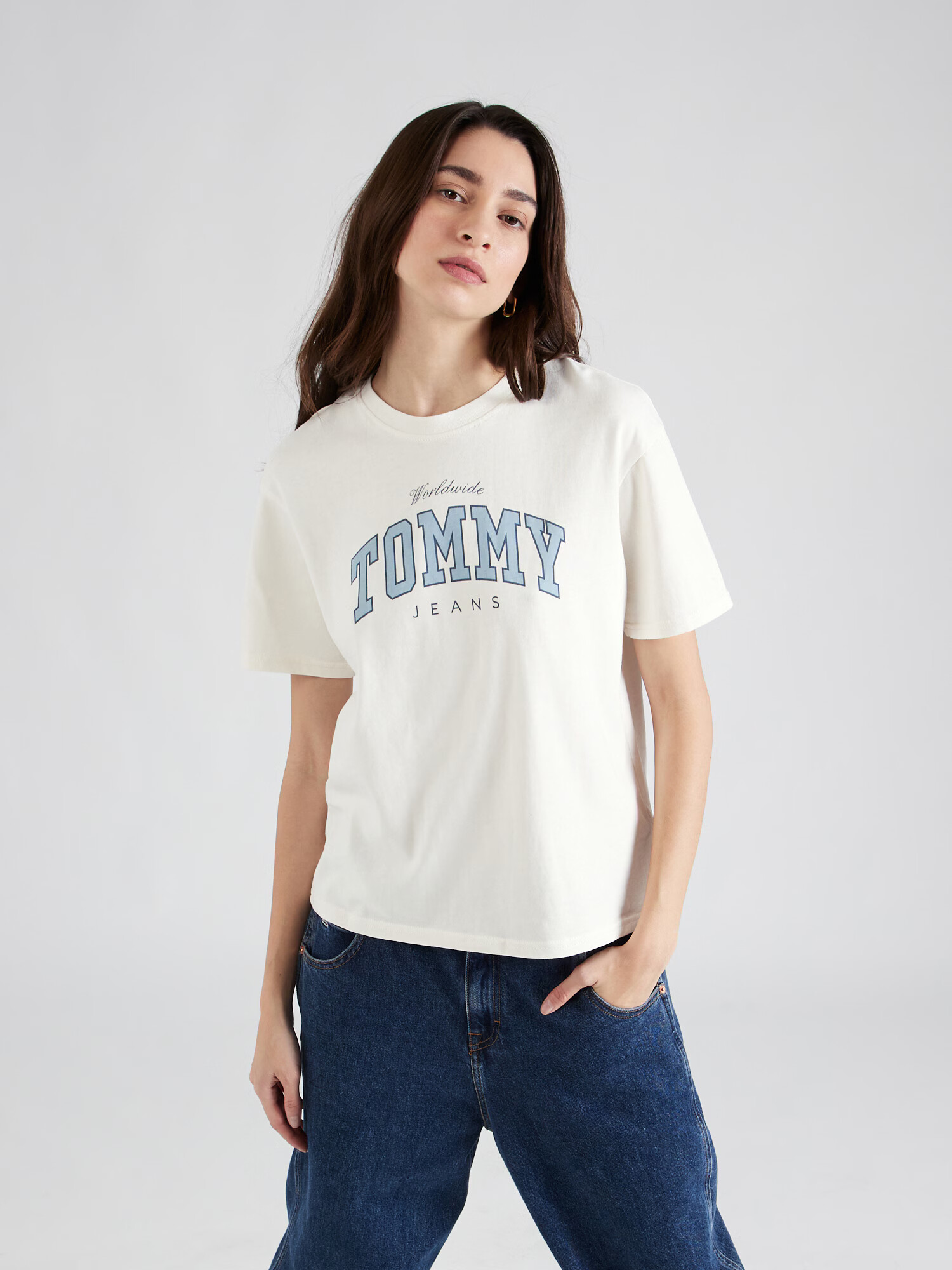 Tommy Jeans Tricou bleumarin / albastru fumuriu / alb - Pled.ro