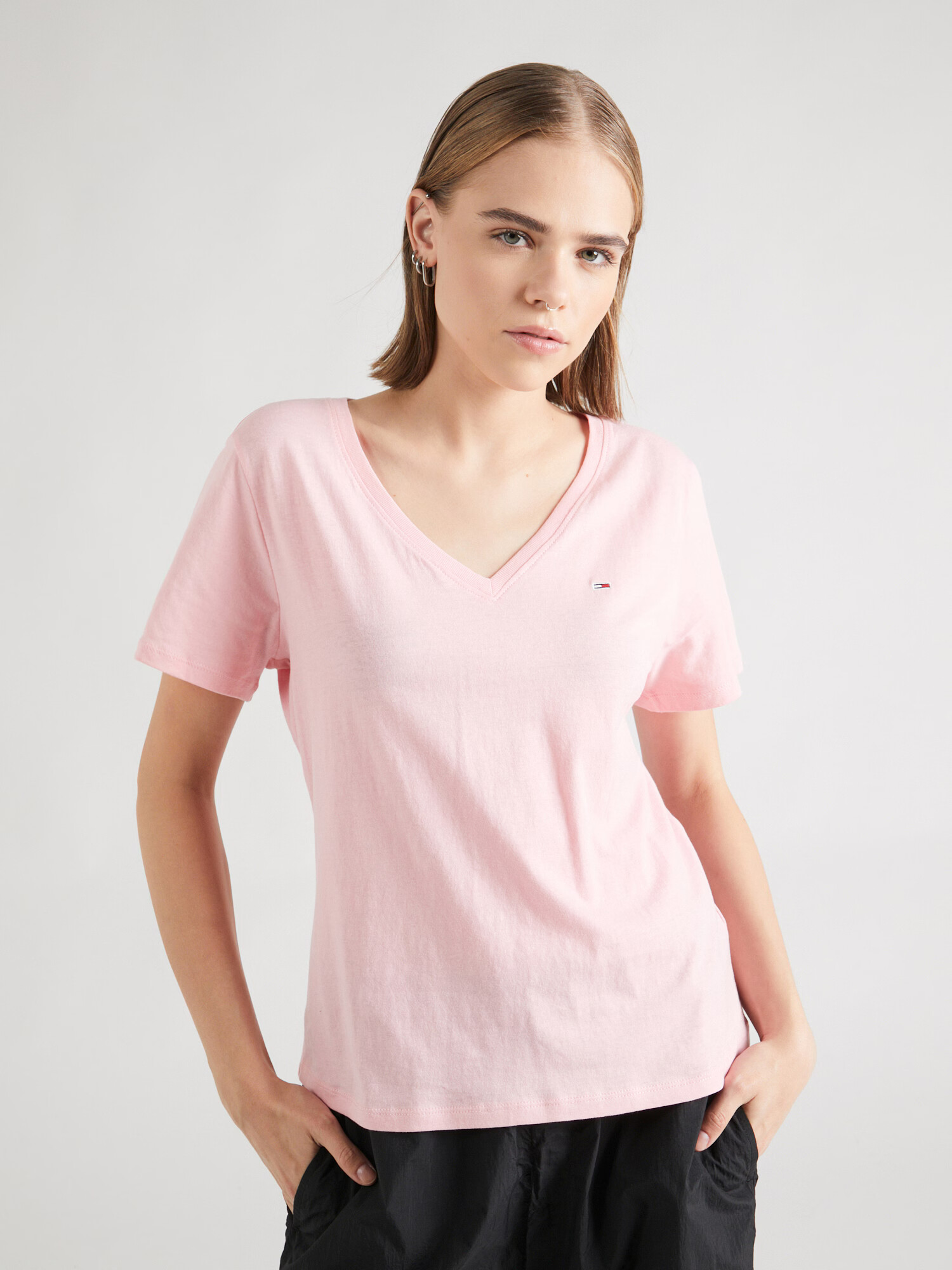 Tommy Jeans Tricou bleumarin / roz pastel / roșu / alb - Pled.ro