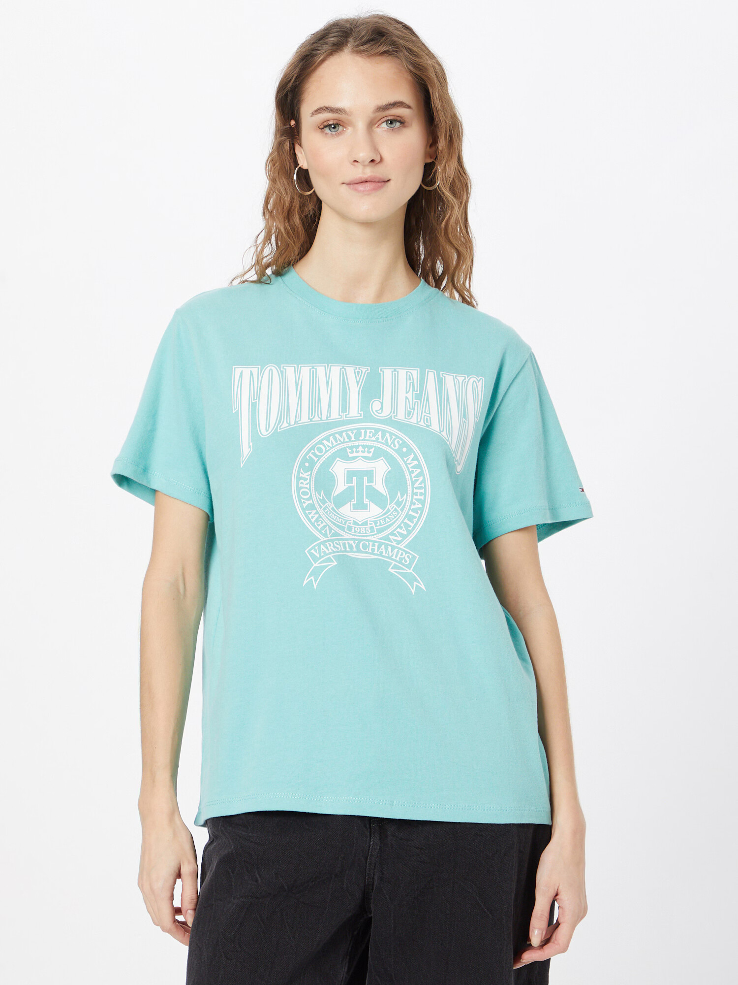 Tommy Jeans Tricou cyan / alb - Pled.ro