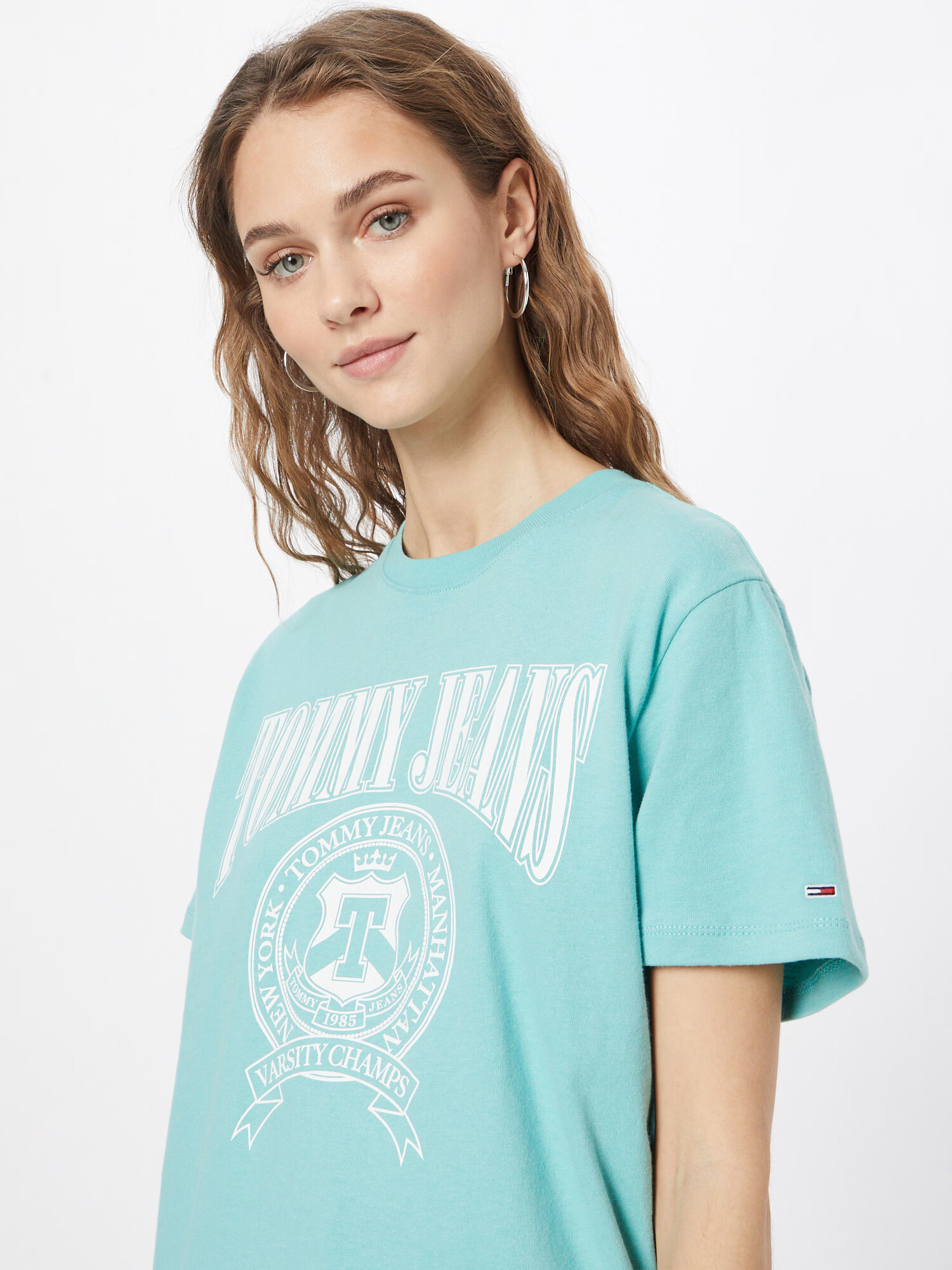 Tommy Jeans Tricou cyan / alb - Pled.ro