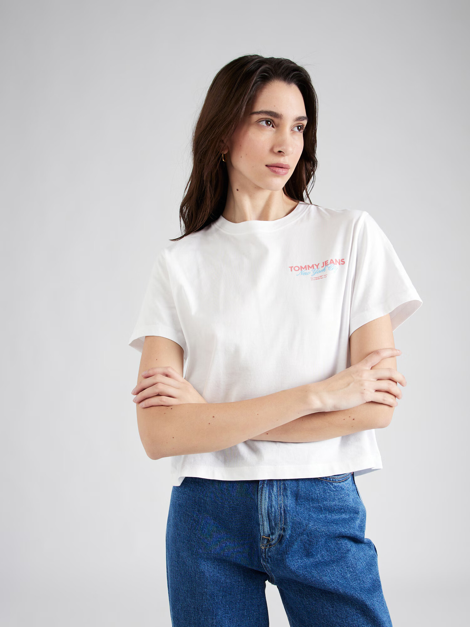 Tommy Jeans Tricou 'ESSENTIAL' albastru deschis / rosé / alb - Pled.ro