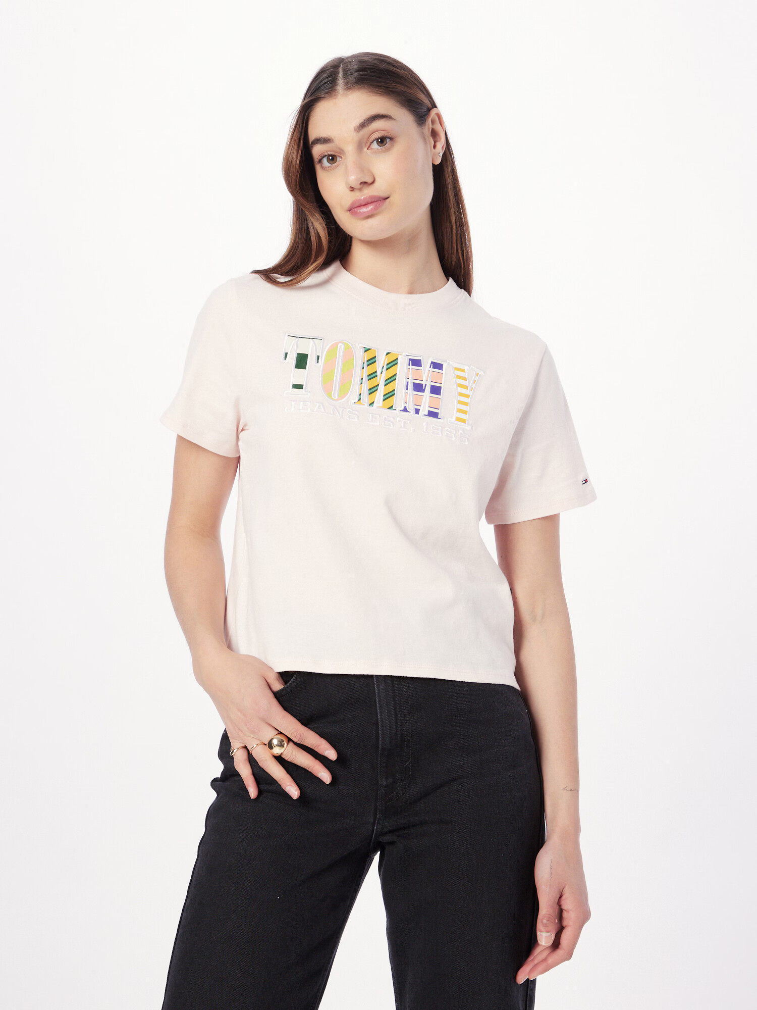 Tommy Jeans Tricou 'Luxe 2' galben citron / mov închis / roz pastel / alb - Pled.ro