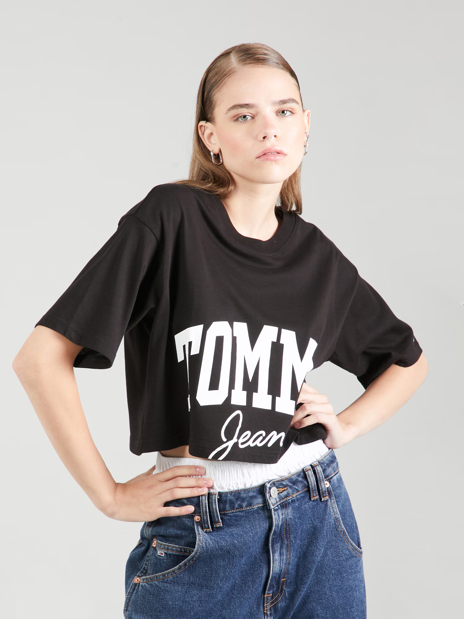 Tommy Jeans Tricou negru / alb - Pled.ro