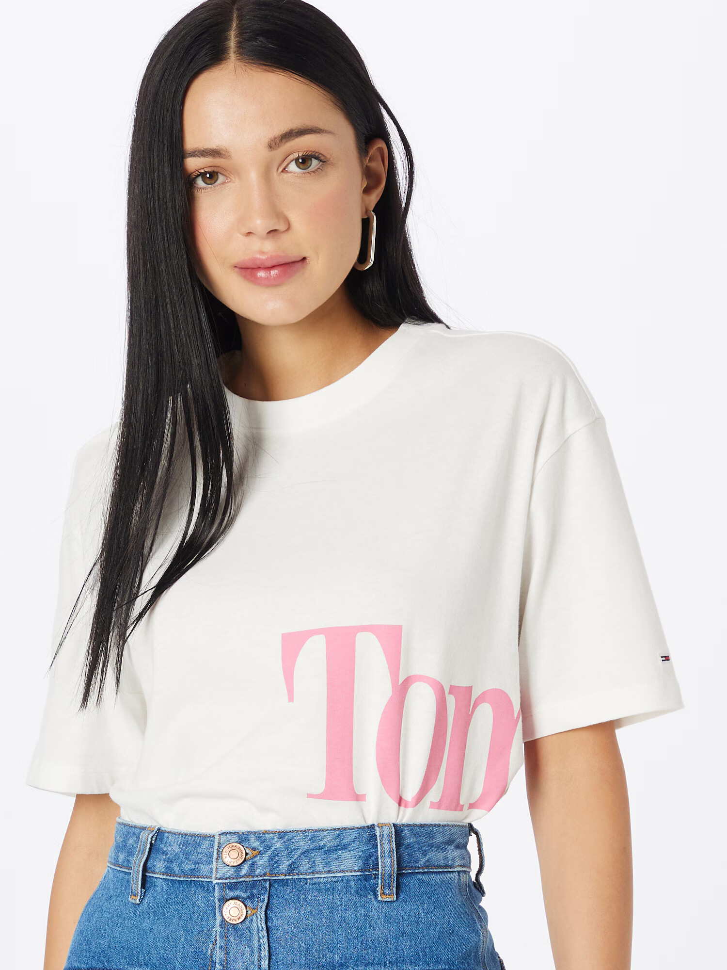 Tommy Jeans Tricou roz / alb - Pled.ro