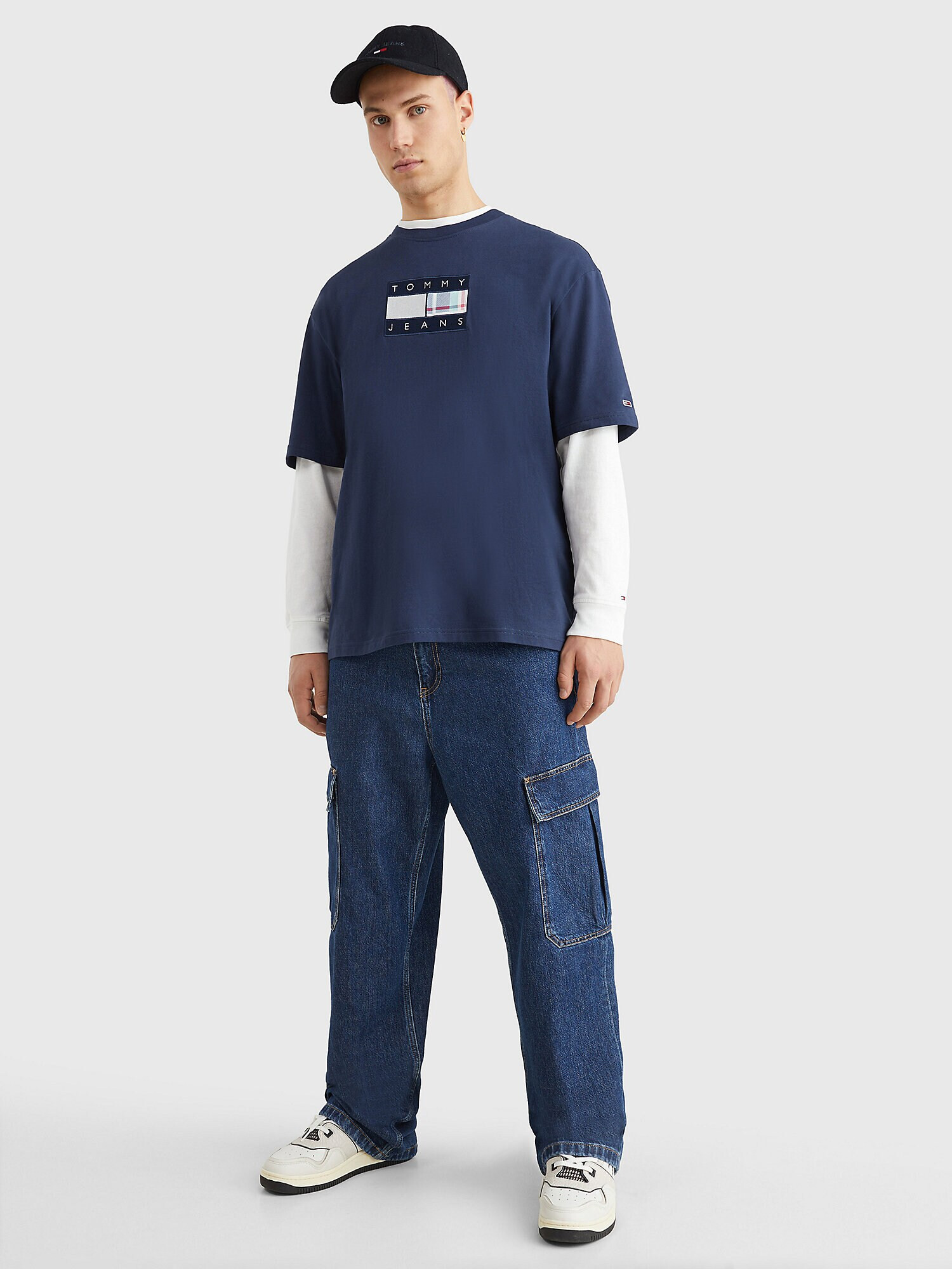 Tommy Jeans Tricou 'Tartan' bleumarin / roz / alb - Pled.ro