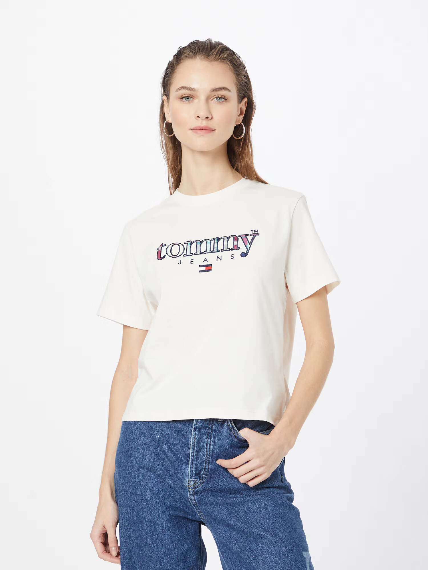 Tommy Jeans Tricou 'Tartan' bleumarin / roz închis / alb - Pled.ro